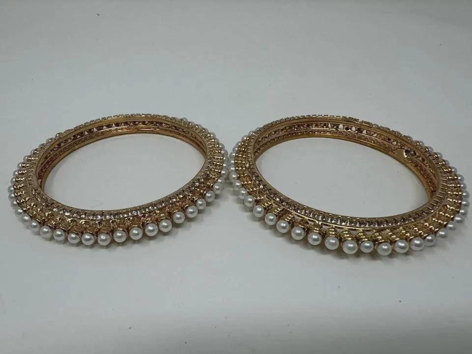 Diamante Ethnic Pearl Bangle Kangan Chudi Handchain Bracelet 2.4 2.6 2.8_PB-18810 - image 3
