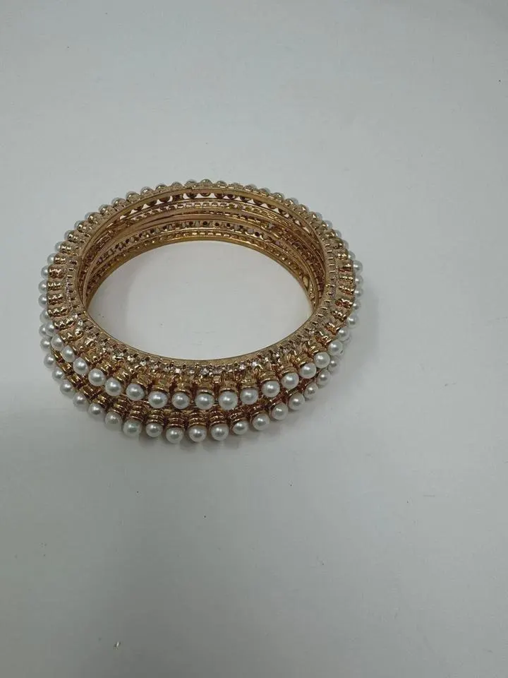 Diamante Ethnic Pearl Bangle Kangan Chudi Handchain Bracelet 2.4 2.6 2.8_PB-18810 - image 4