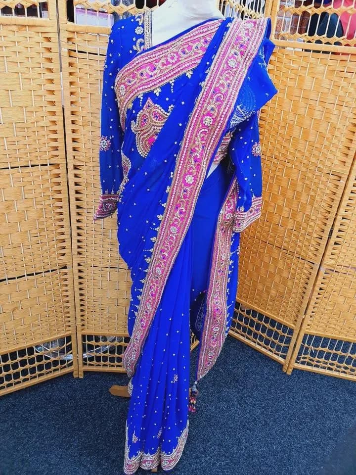 Indian Pakistani Designer Party Wear Stylish Stone Saree Sari with Blouse_SA-1077 - image 3