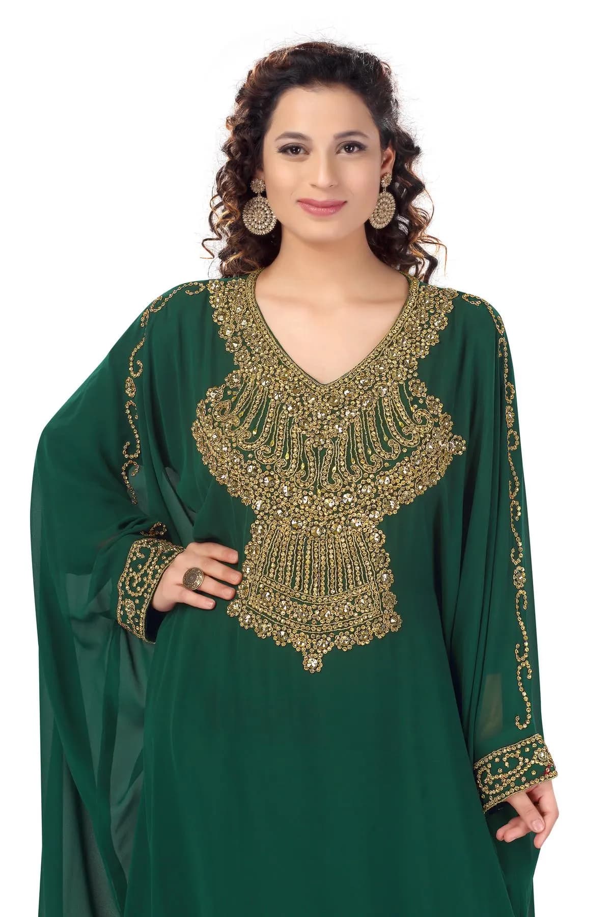 Sequin Kaftan Abaya with Scarf: Georgette Chiffon Islamic Dress_KAF-2028 - image 5
