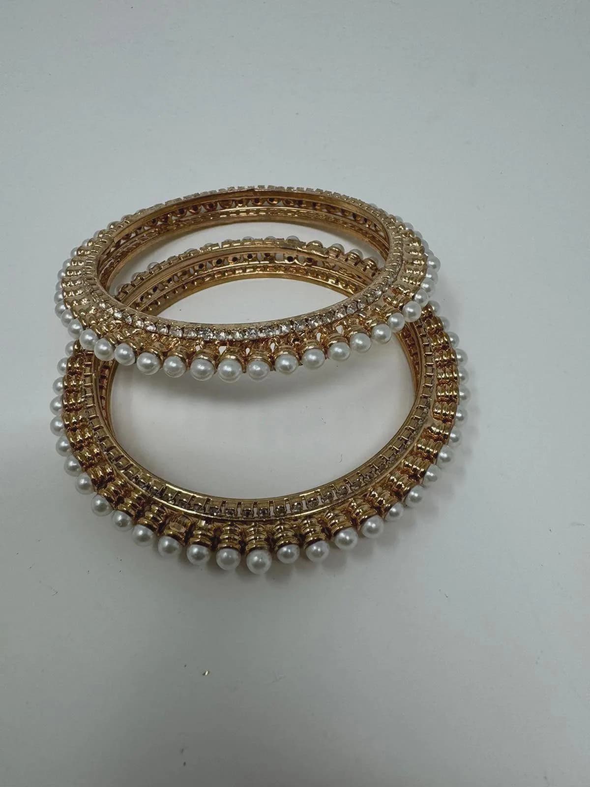 Diamante Ethnic Pearl Bangle Kangan Chudi Handchain Bracelet 2.4 2.6 2.8_PB-18810