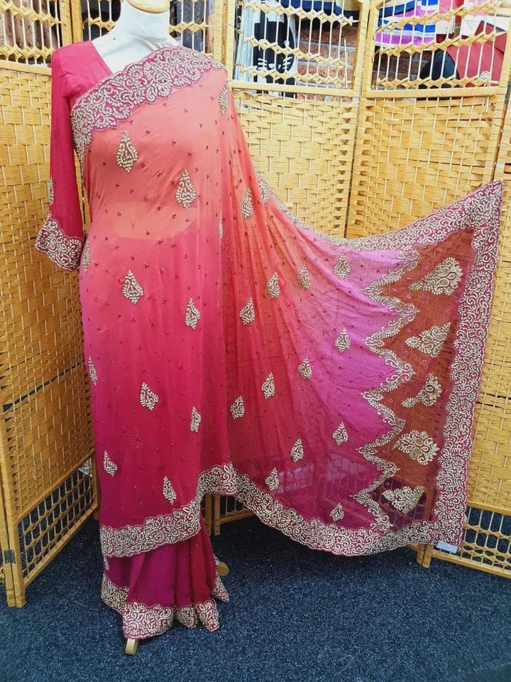 Indian Pakistani Designer Party Wear Stylish Stone Saree Sari with Blouse_SA-3025 - image 4