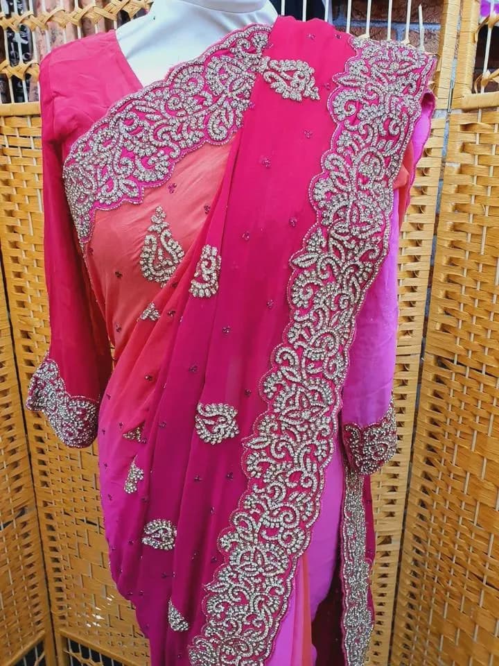 Indian Pakistani Designer Party Wear Stylish Stone Saree Sari with Blouse_SA-3025 - image 3