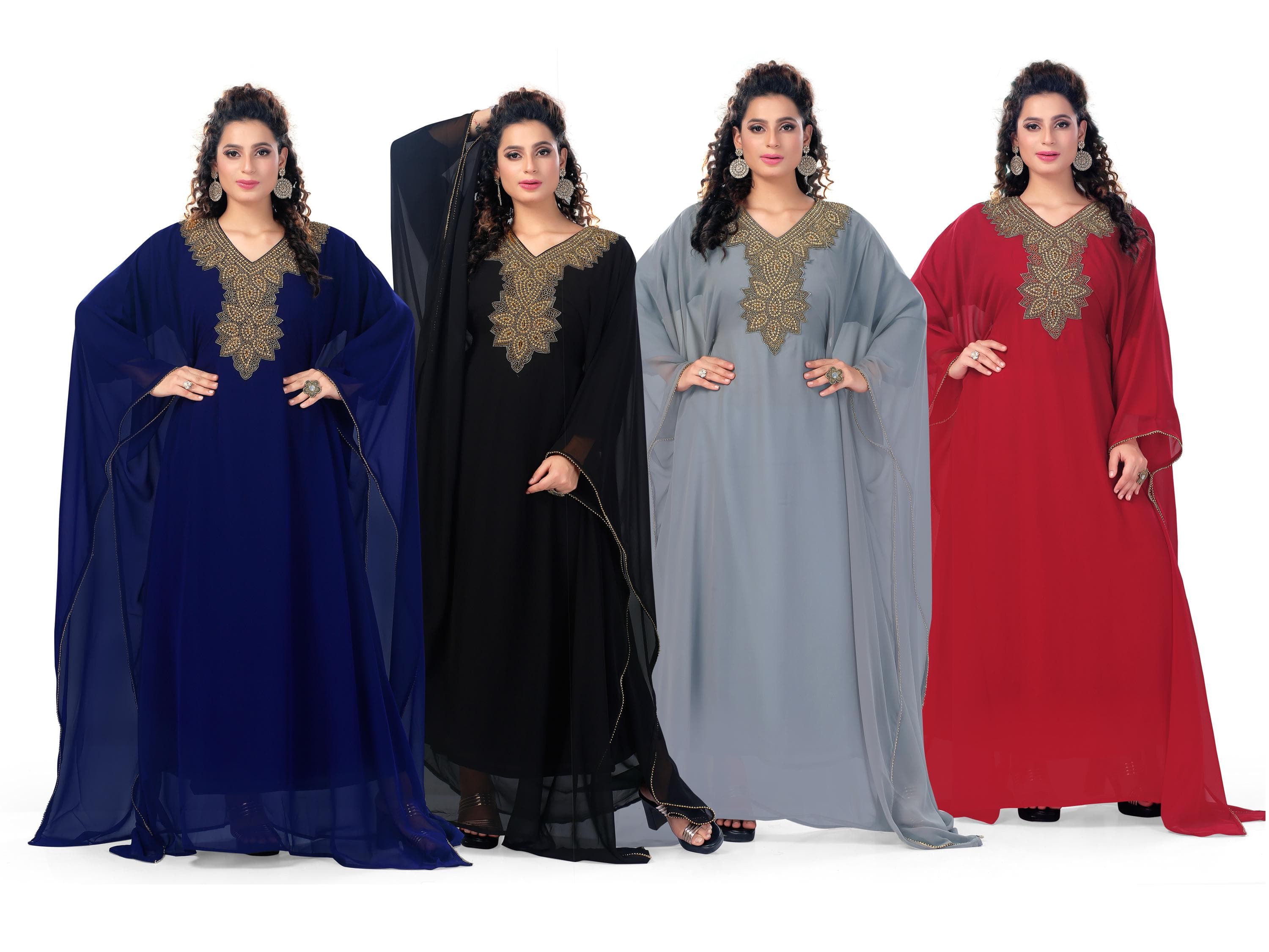 Sequin Kaftan Abaya: Georgette Chiffon Islamic Maxi Dress with Scarf_KAF-2033 - image 4