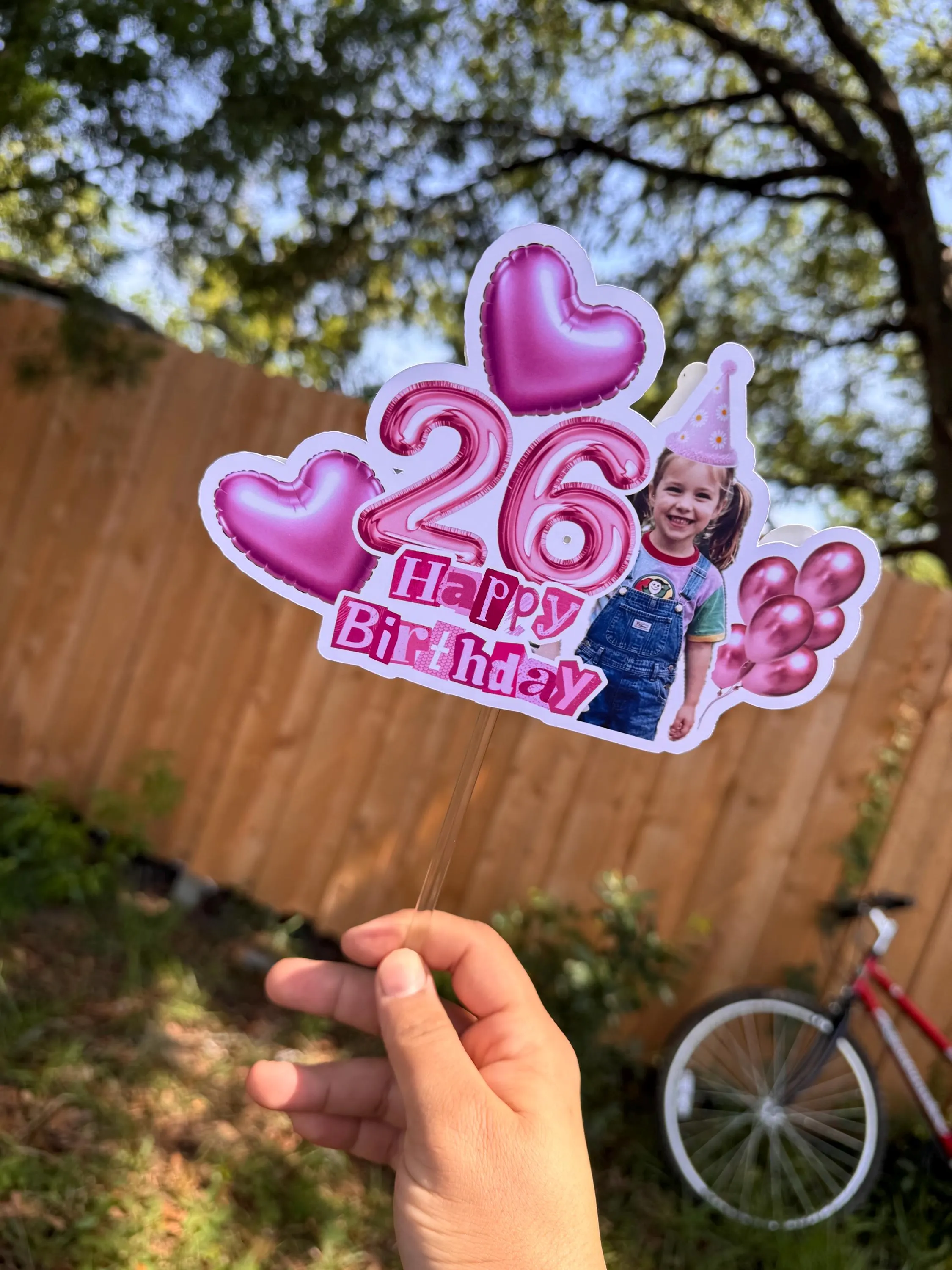 Photo cake topper childhood  balloon fan trendy  custom personalized name age and theme