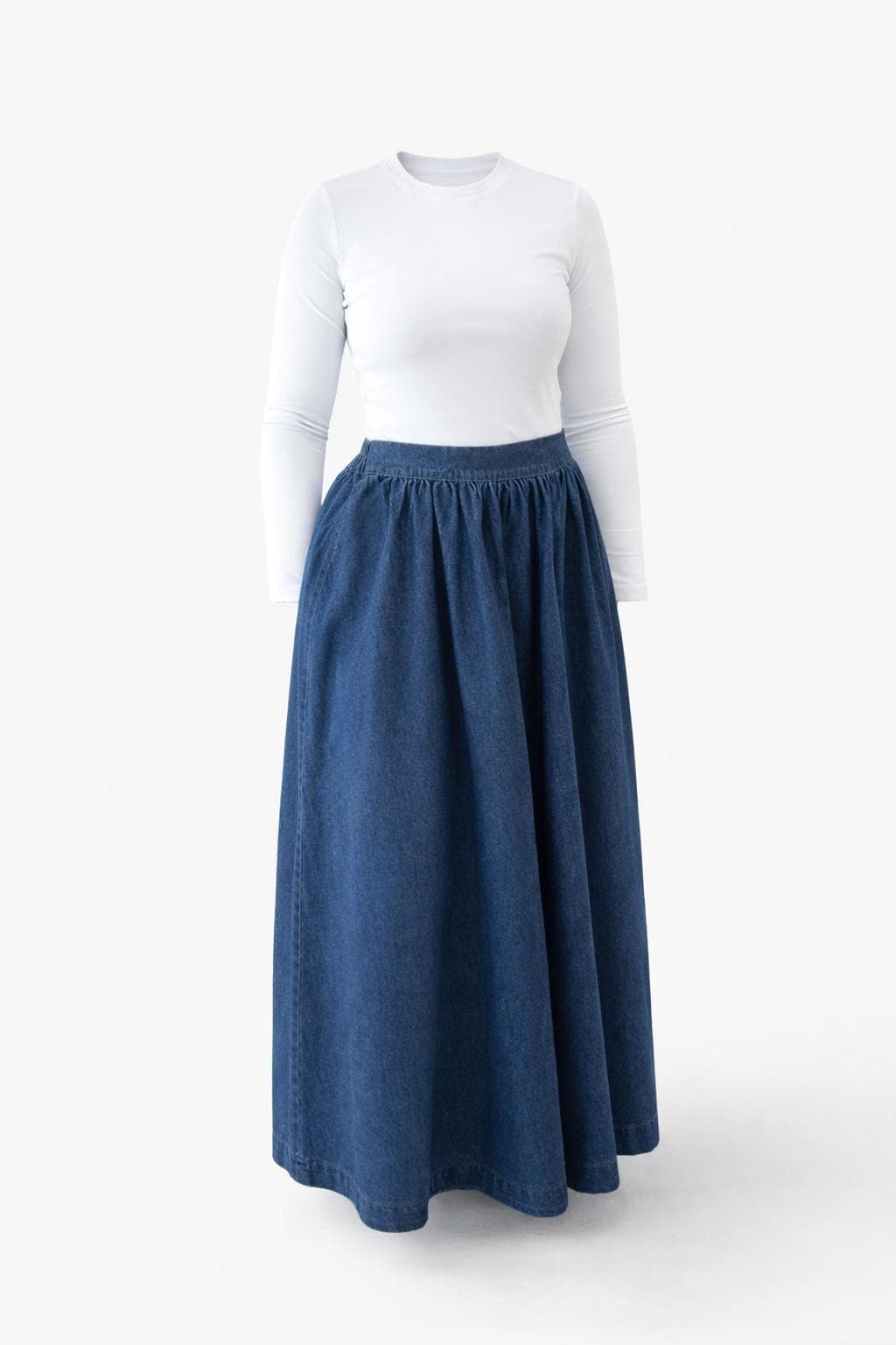 Maxi Denim Skirt Women Modest Cotton Skirt Long Jean Skirt High Waisted Elastic Waist A Line Skirt Modest Fashion Summer Fall Outfit - image 3