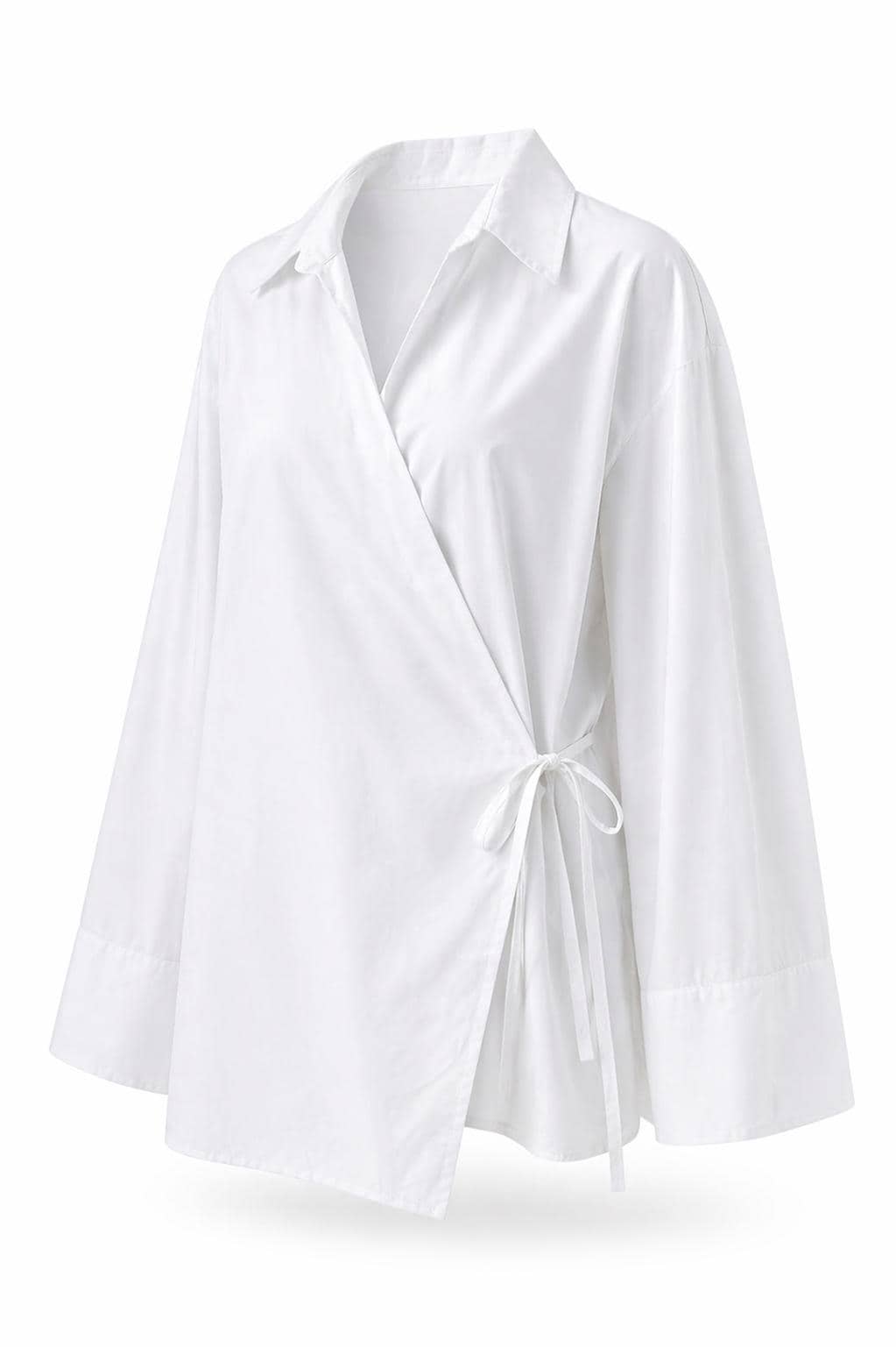 Modest Cotton Wrap Blouse Women | Lightweight Summer Top | Breathable Loose Fit Long Sleeve | Elegant Minimal Modest Outfit | Side Tie Top - image 4