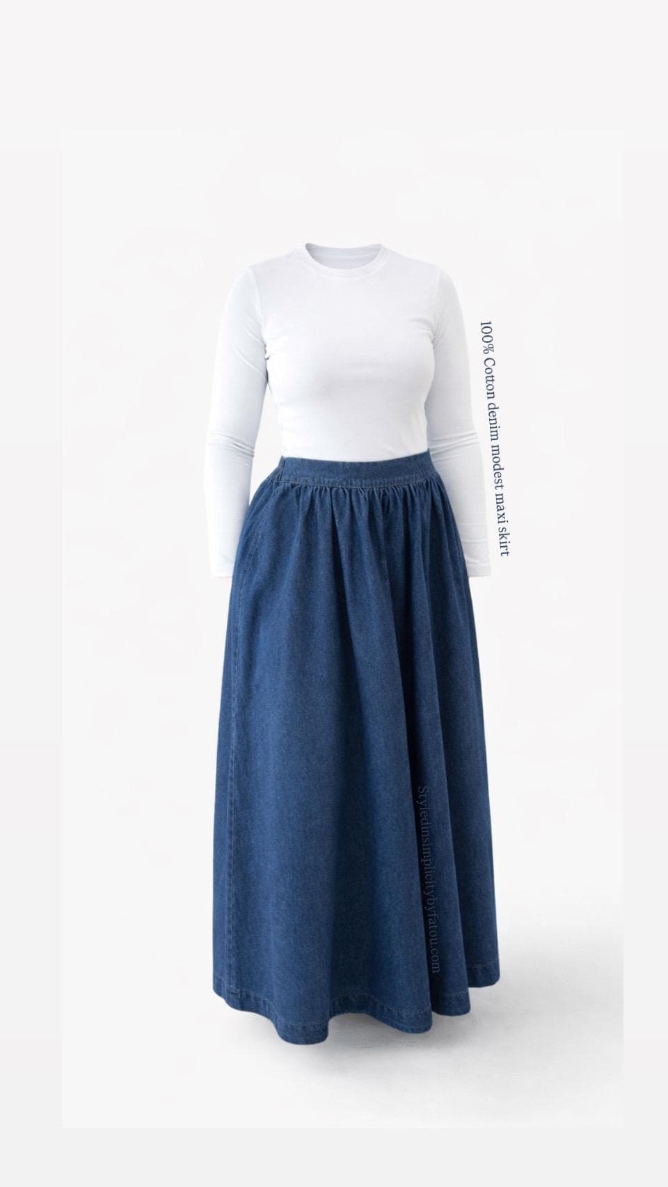 Denim Maxi Skirt Women Modest | High Waisted Long Jean Skirt | Modest Outfit Abaya Style Skirt | Spring Summer Cotton Denim Skirt USA - image 3