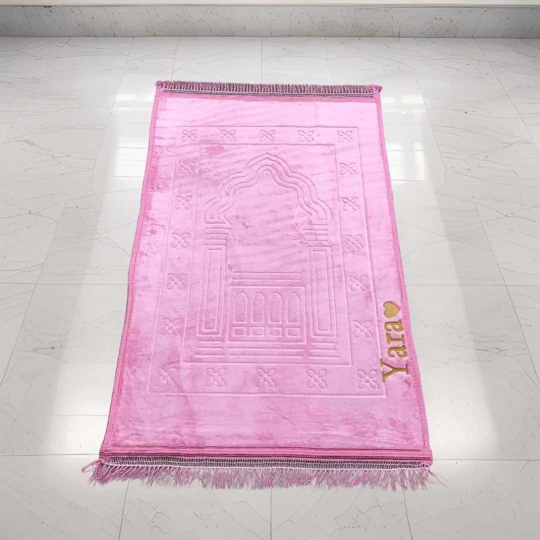 Pink Plush Prayer Rug Gift with Name, Padded Antislip Turkish Prayer Mat, Muslim Women Gift, Large Thick Namaz Carpet for Adults, Janamaz - image 4