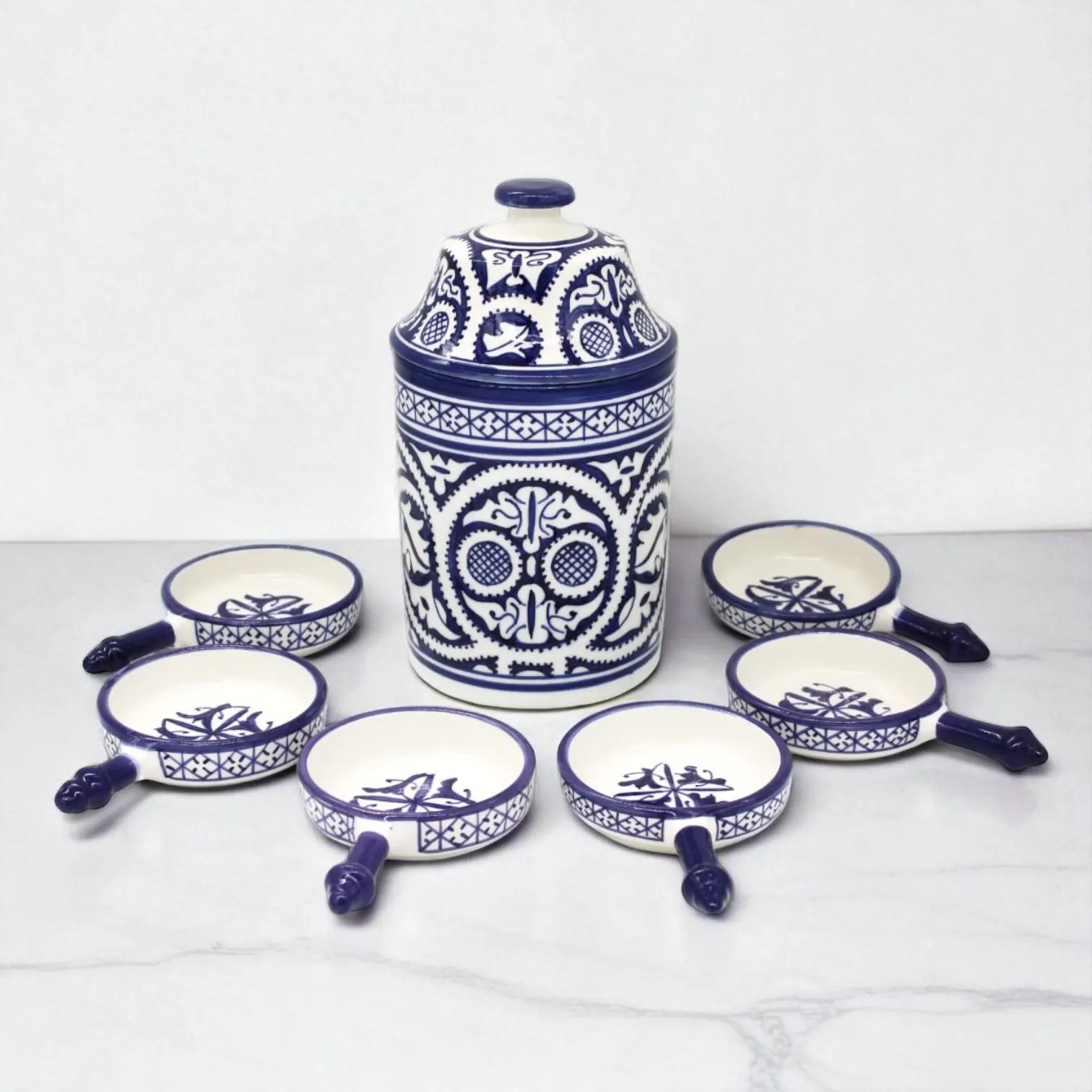 Moroccan Ceramic Tapas Set – Hand-Painted Fes Pottery Bowls | Mediterranean Boho Kitchen Gift