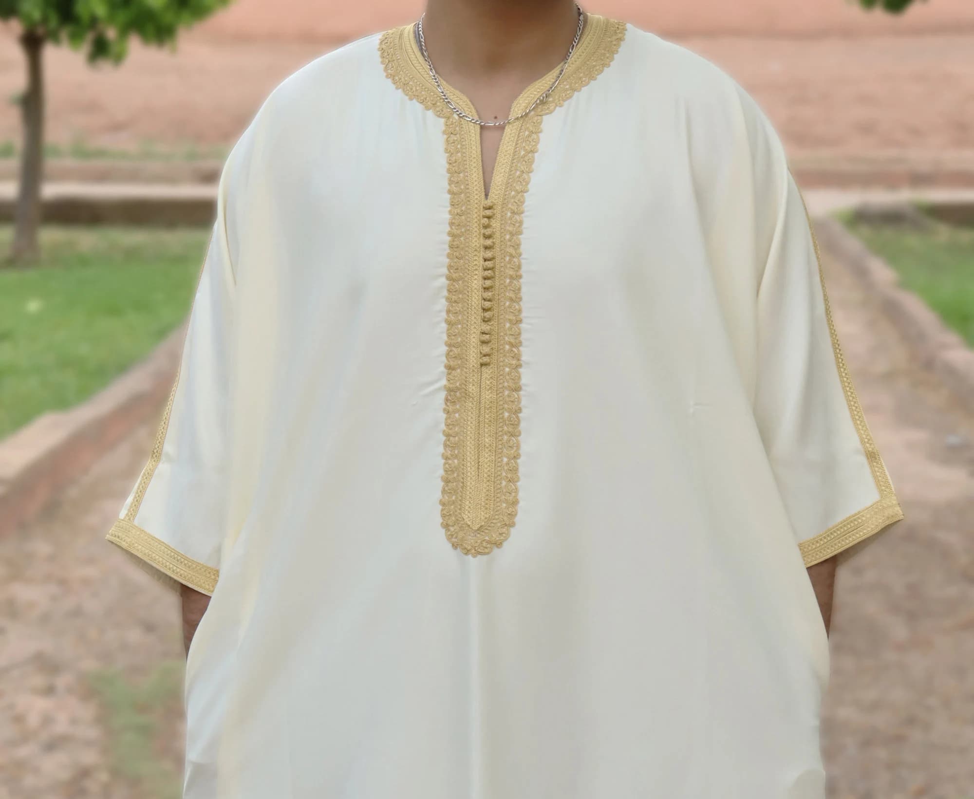 Moroccan Gandoura Men Kaftan | Handmade Embroidered Thobe Jubba | Eid Ramadan Gift Him - image 3