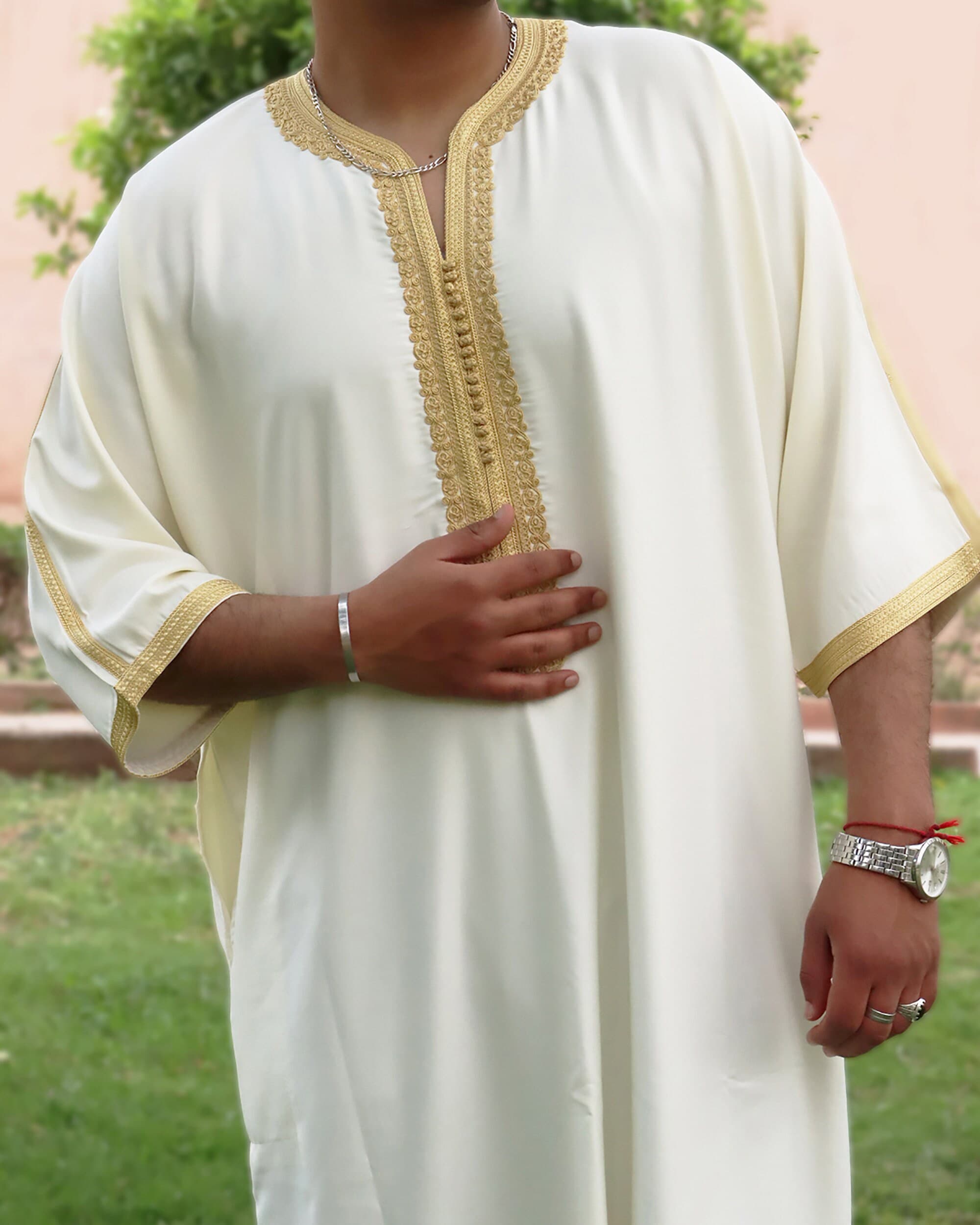 Moroccan Gandoura Men Kaftan | Handmade Embroidered Thobe Jubba | Eid Ramadan Gift Him - image 2
