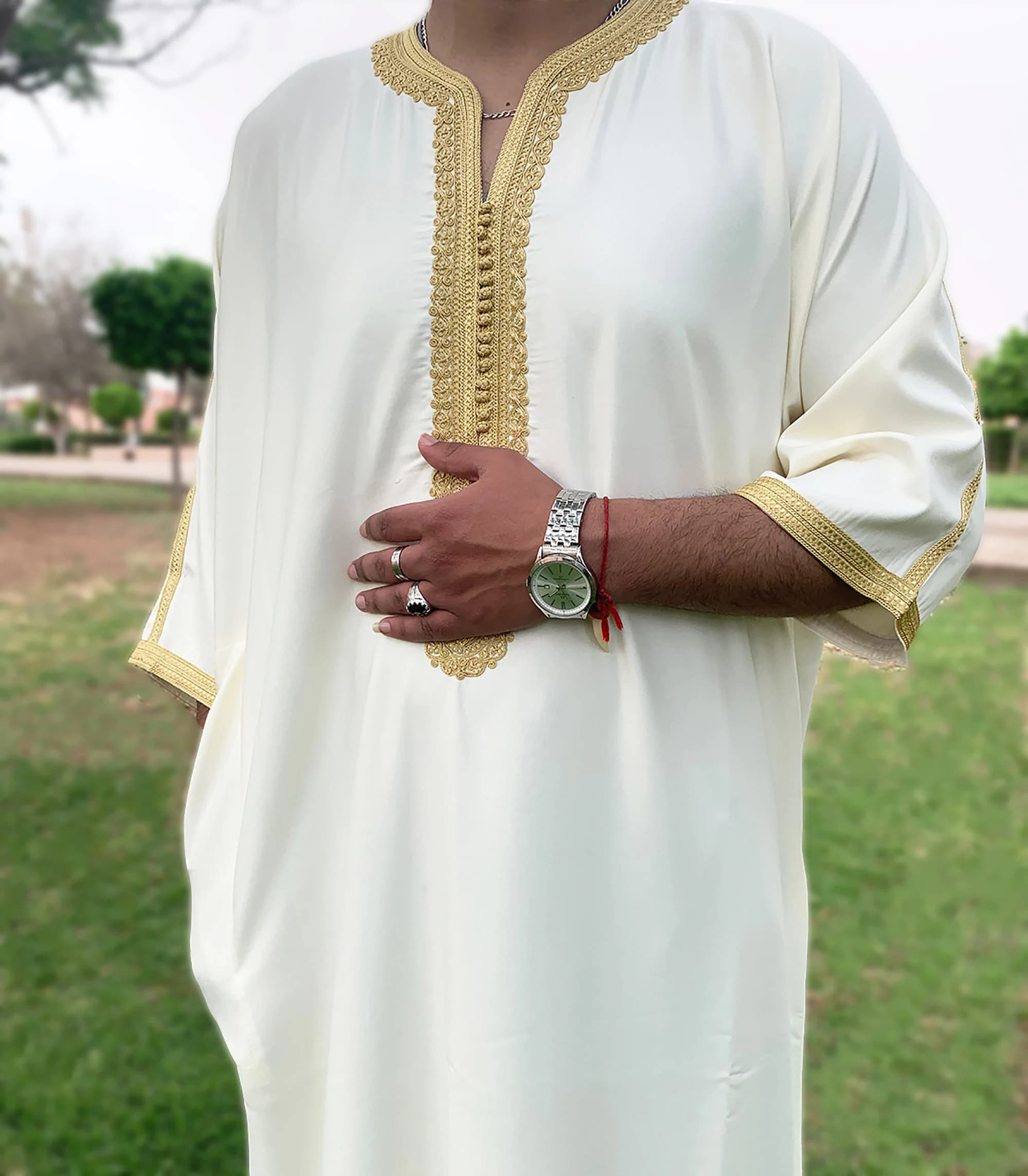 Moroccan Gandoura Men Kaftan | Handmade Embroidered Thobe Jubba | Eid Ramadan Gift Him - image 4