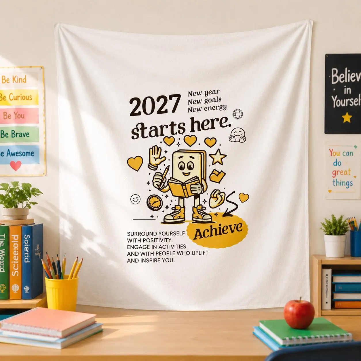 2027 Starts Here motivational poster Indoor Wall Tapestry | Achieve positive goals
