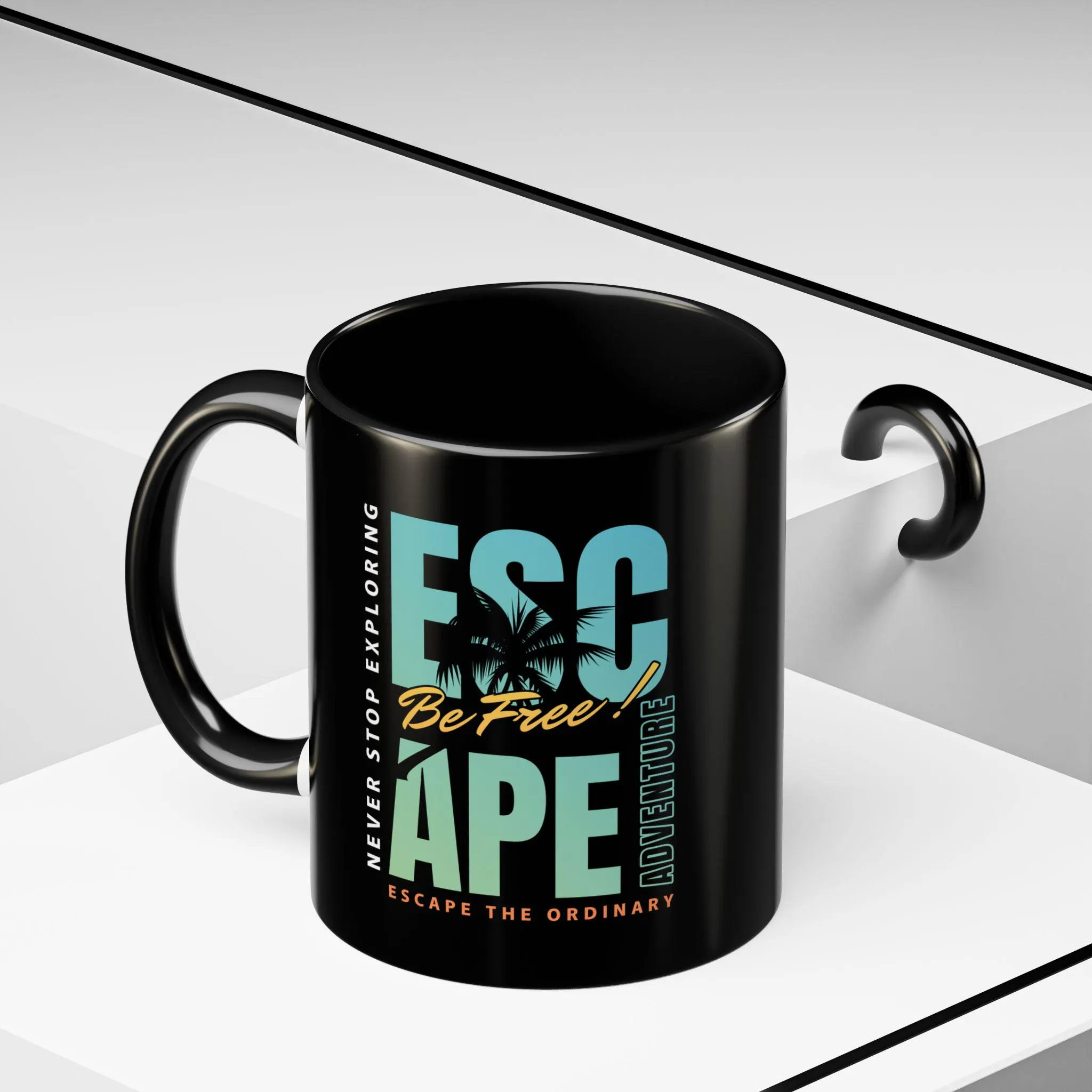 Escape Adventure Be Free Coffee Mug | 11oz 15oz Accent Mug, Tropical Palm Design
