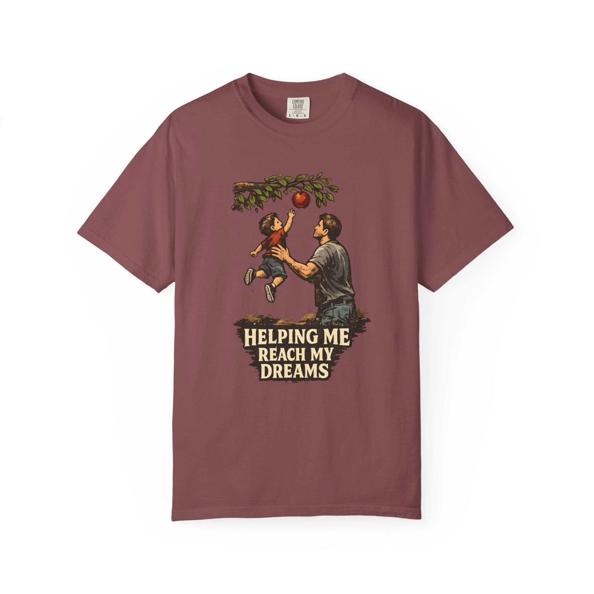Helping Me Reach My Dreams T-Shirt | Father and Child Apple Picking Design - image 5