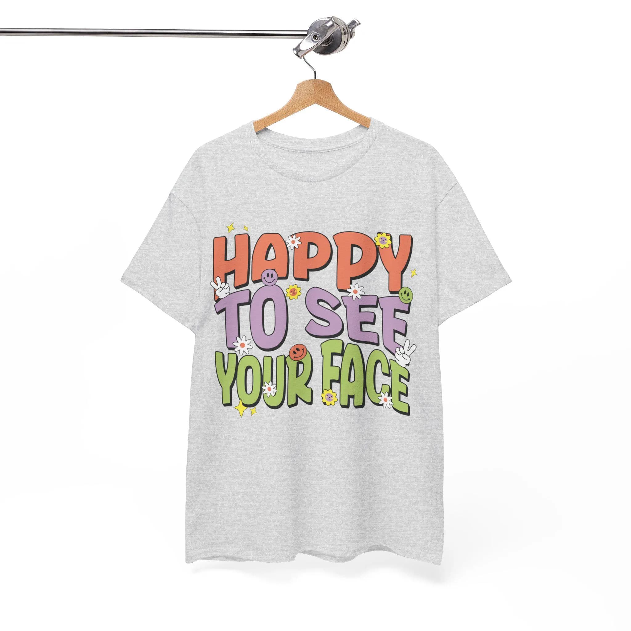 Happy To See Your Face T-Shirt | Cartoon Letters Smiley Face Tee - image 2