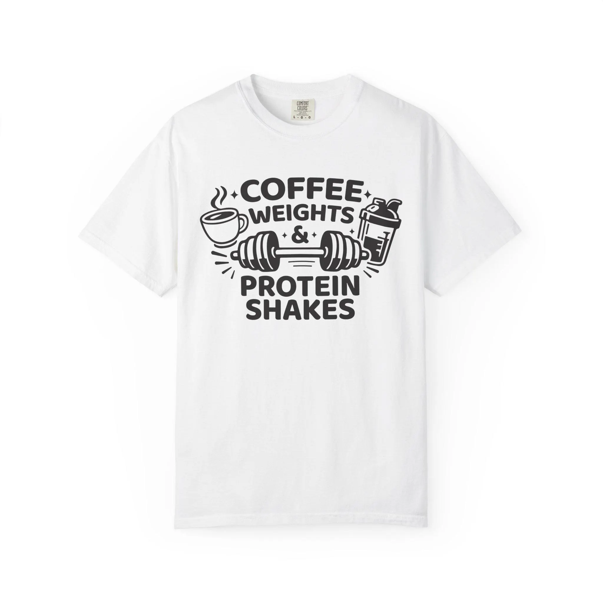 Coffee Weights & Protein Shakes T-shirt | Fitness Coffee Workout Tee - image 4