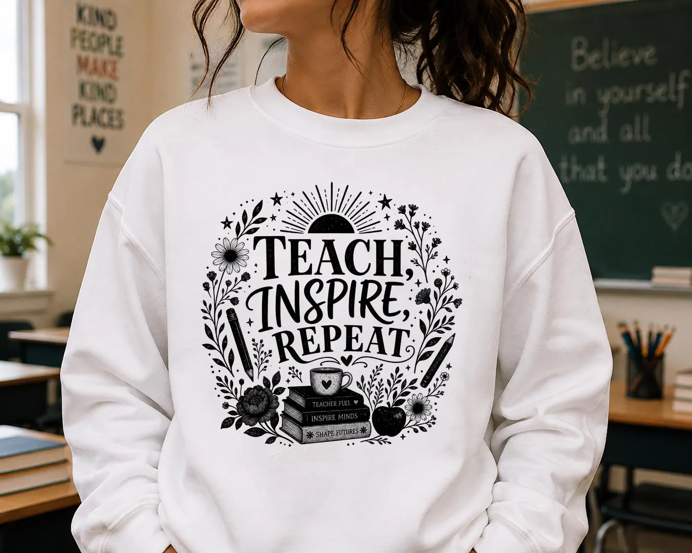 Teach Inspire Repeat sweatshirt | Teacher typography design