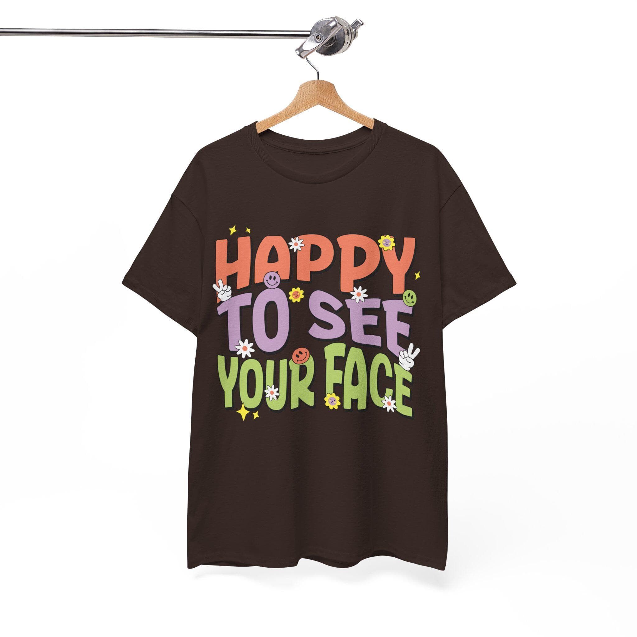 Happy To See Your Face T-Shirt | Cartoon Letters Smiley Face Tee - image 5