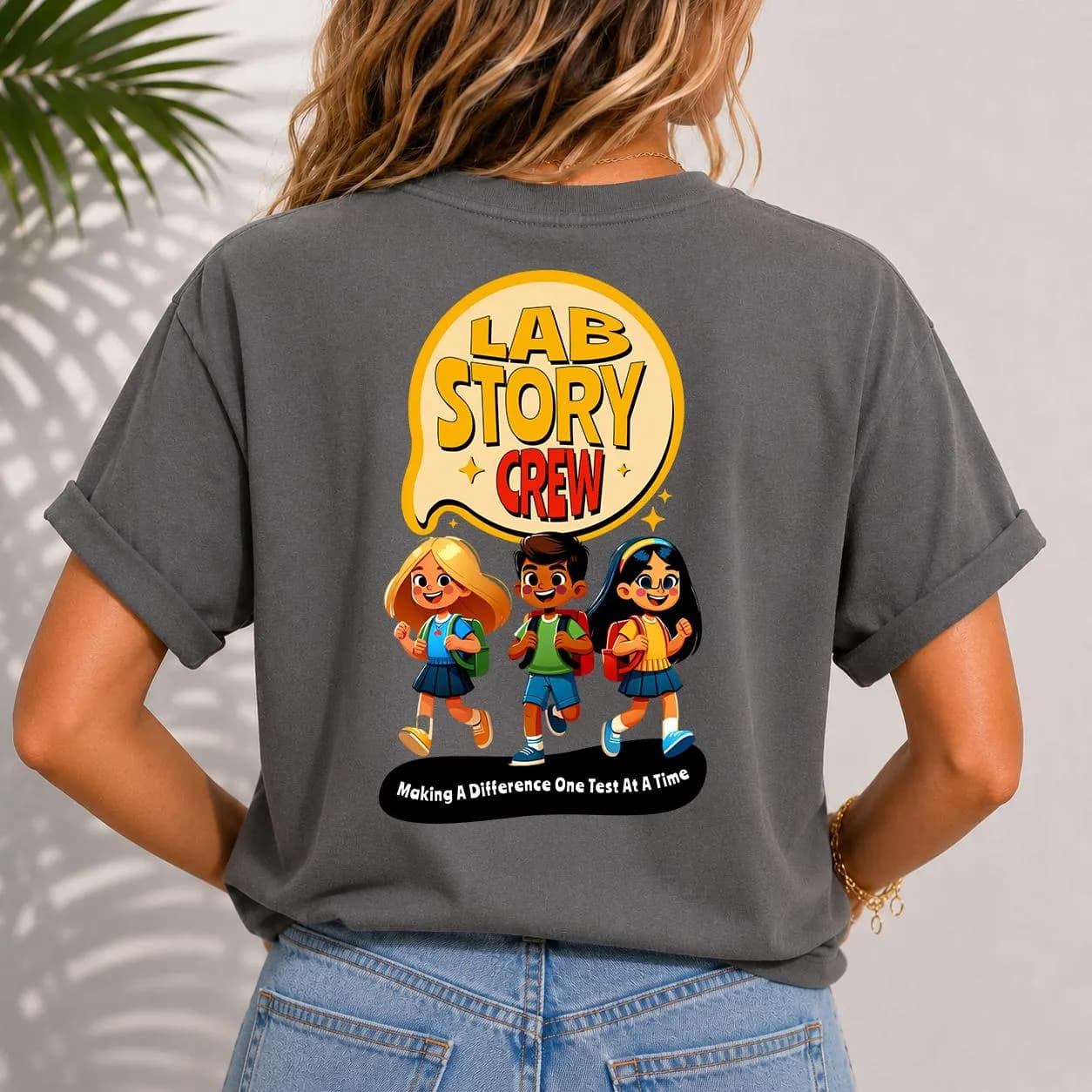 Lab Story Crew T-shirt | Cartoon Kids Characters, Playful Badge - image 5