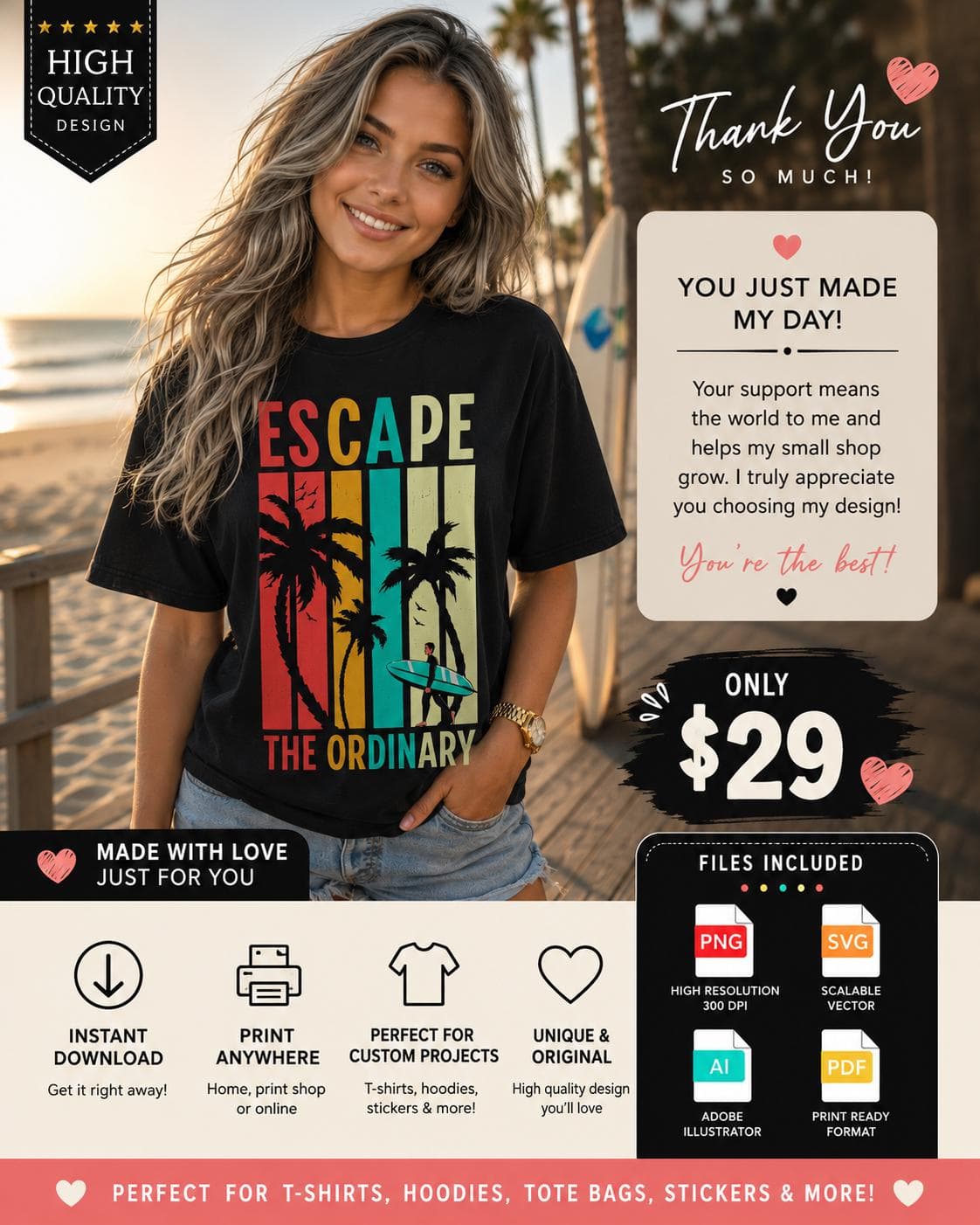 Original Graphic Tee, West Coast Palm Trees, Beach Surf Design (Digital Download) - image 4