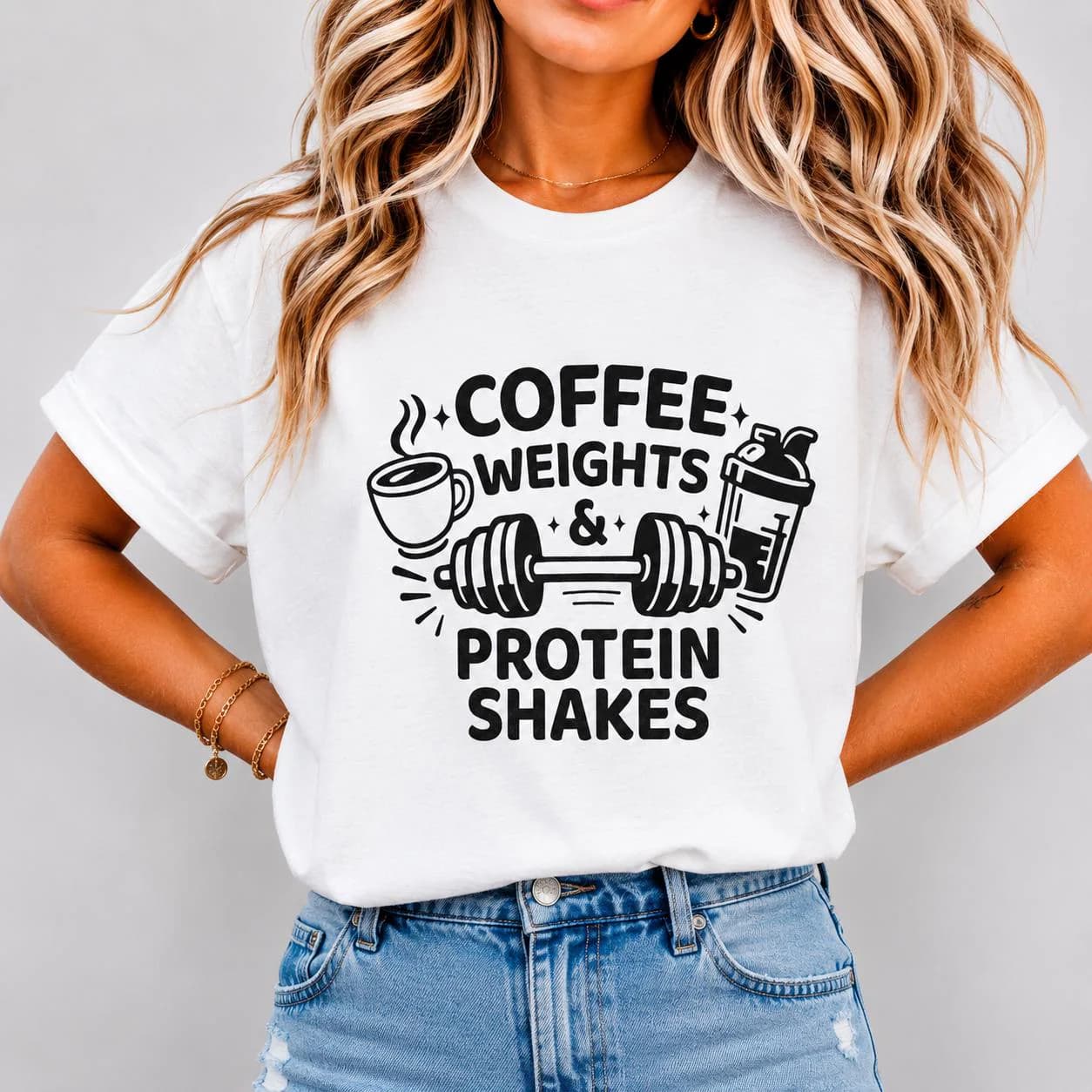 Coffee Weights & Protein Shakes T-shirt | Fitness Coffee Workout Tee