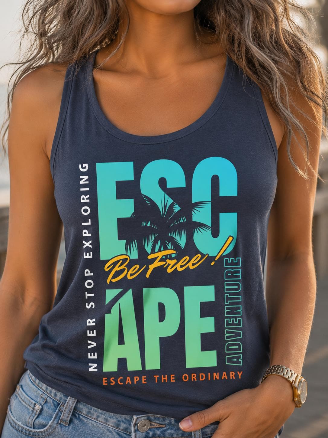 Escape Be Free Adventure Tank Top | Tropical Palm Graphic, Explore