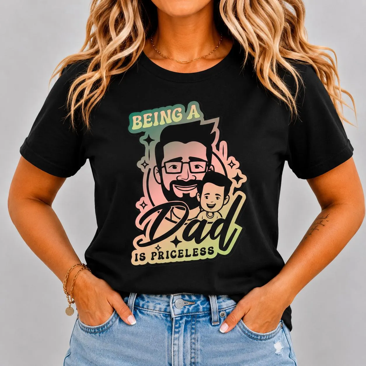 Being a Dad Is Priceless T-Shirt | Dad and Child Illustration