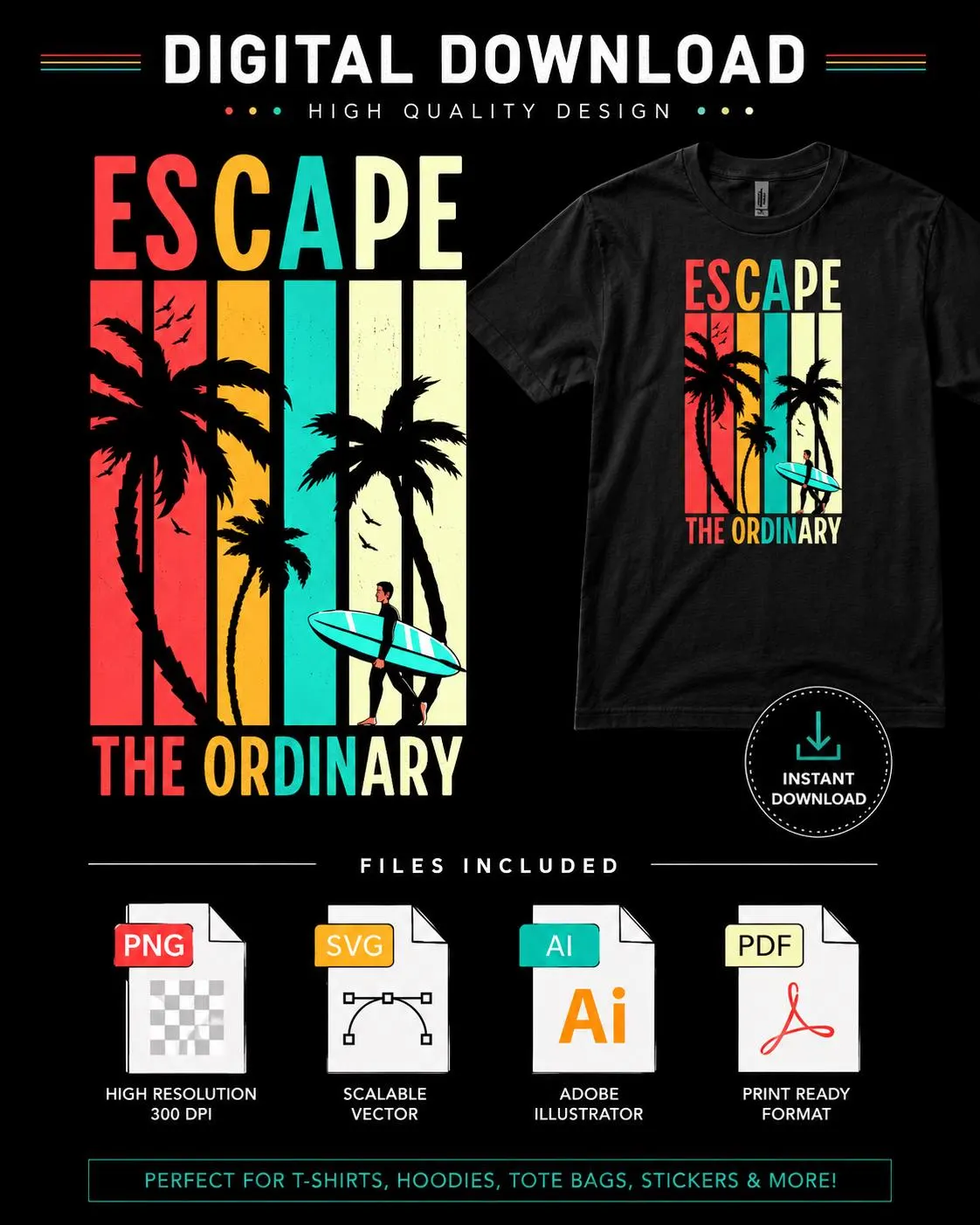 Original Graphic Tee, West Coast Palm Trees, Beach Surf Design (Digital Download) - image 3