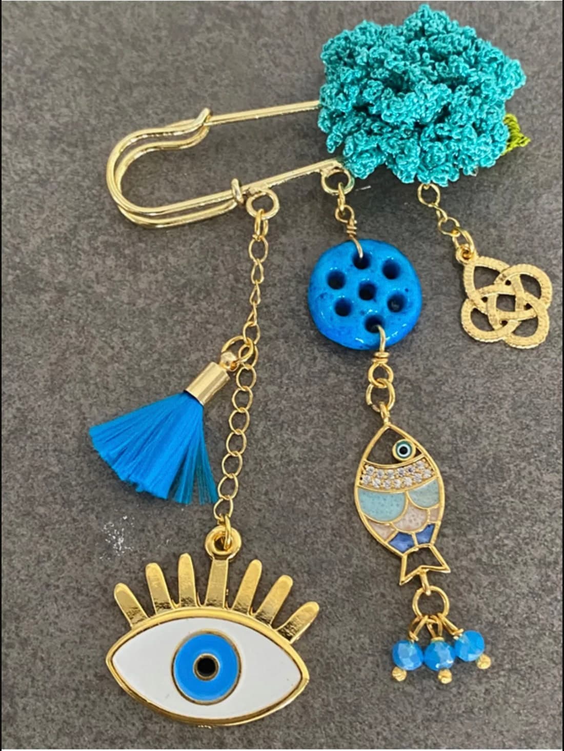 Assyrian Fish Collar Pin Blue Charms