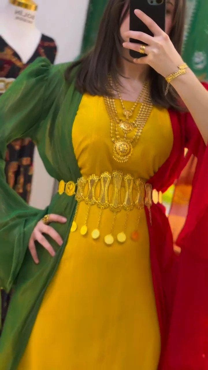 Kurdish Dress Kesk û Sor û Zer Traditional Kaftan, Kras Fistan Newroz Wedding Outfit One Size - image 4