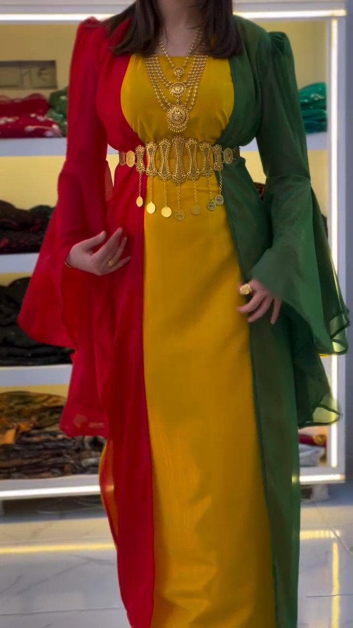 Kurdish Dress Kesk û Sor û Zer Traditional Kaftan, Kras Fistan Newroz Wedding Outfit One Size - image 3