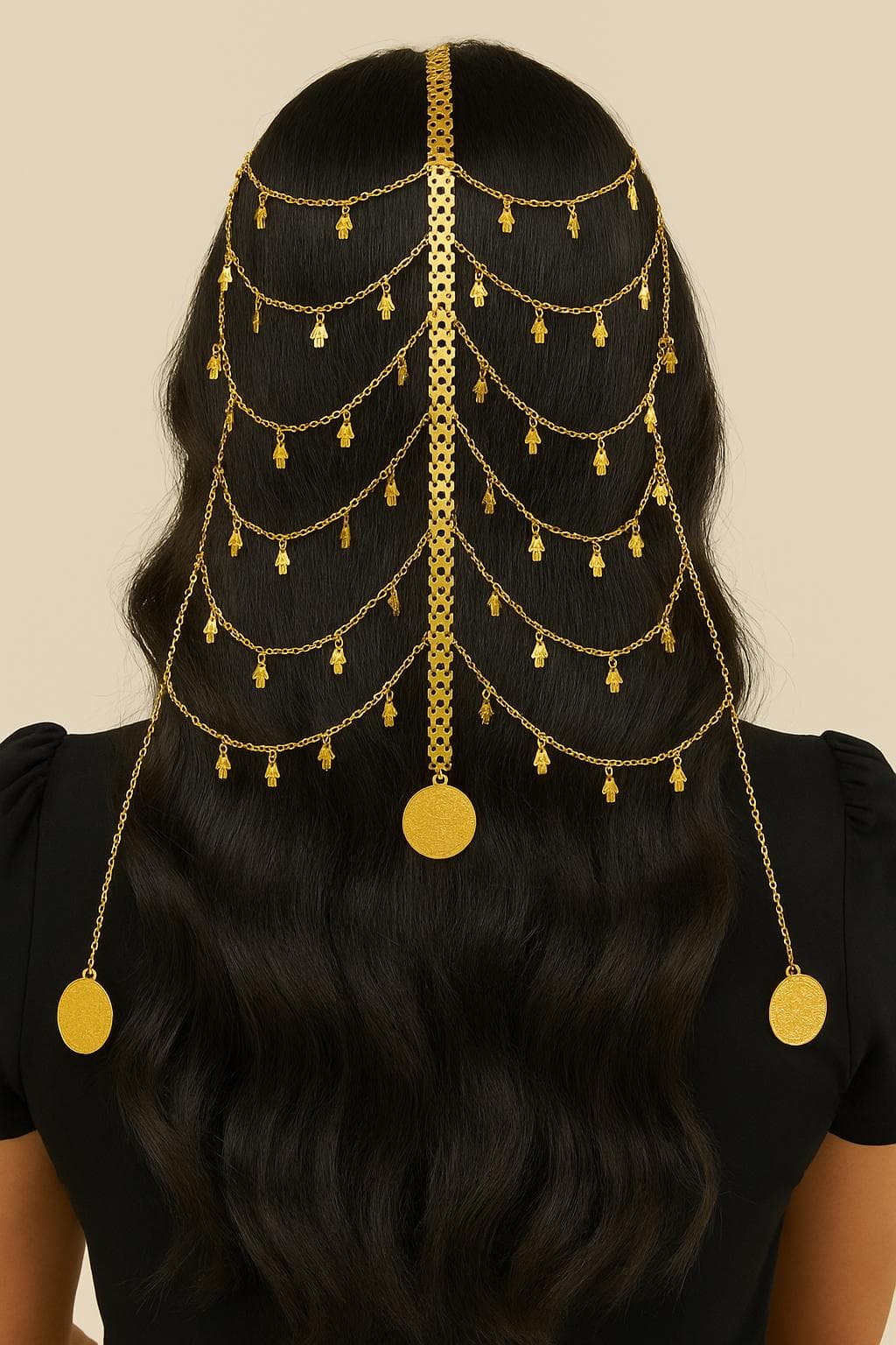 Kurdish Golden Bridal Hair Accessory – Traditional Middle Eastern Wedding Headpiece with Coins, Handmade Hair Jewelry for Henna Kaftan Abaya