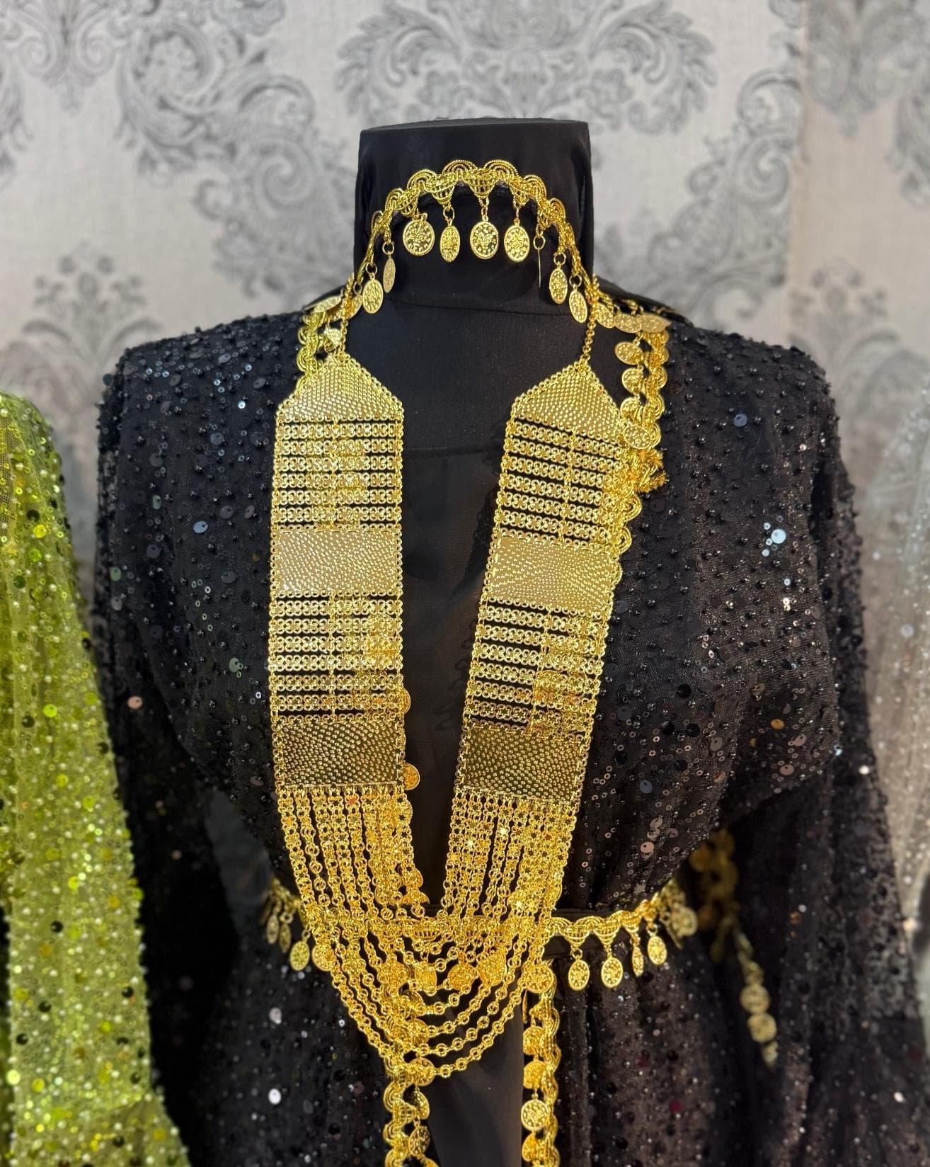 Kurdish Bridal Necklace for Kaftan Fistan Abaya – Gold-Tone Multi-Layer Coin Statement | Newroz & Henna Night | Middle Eastern Arabic