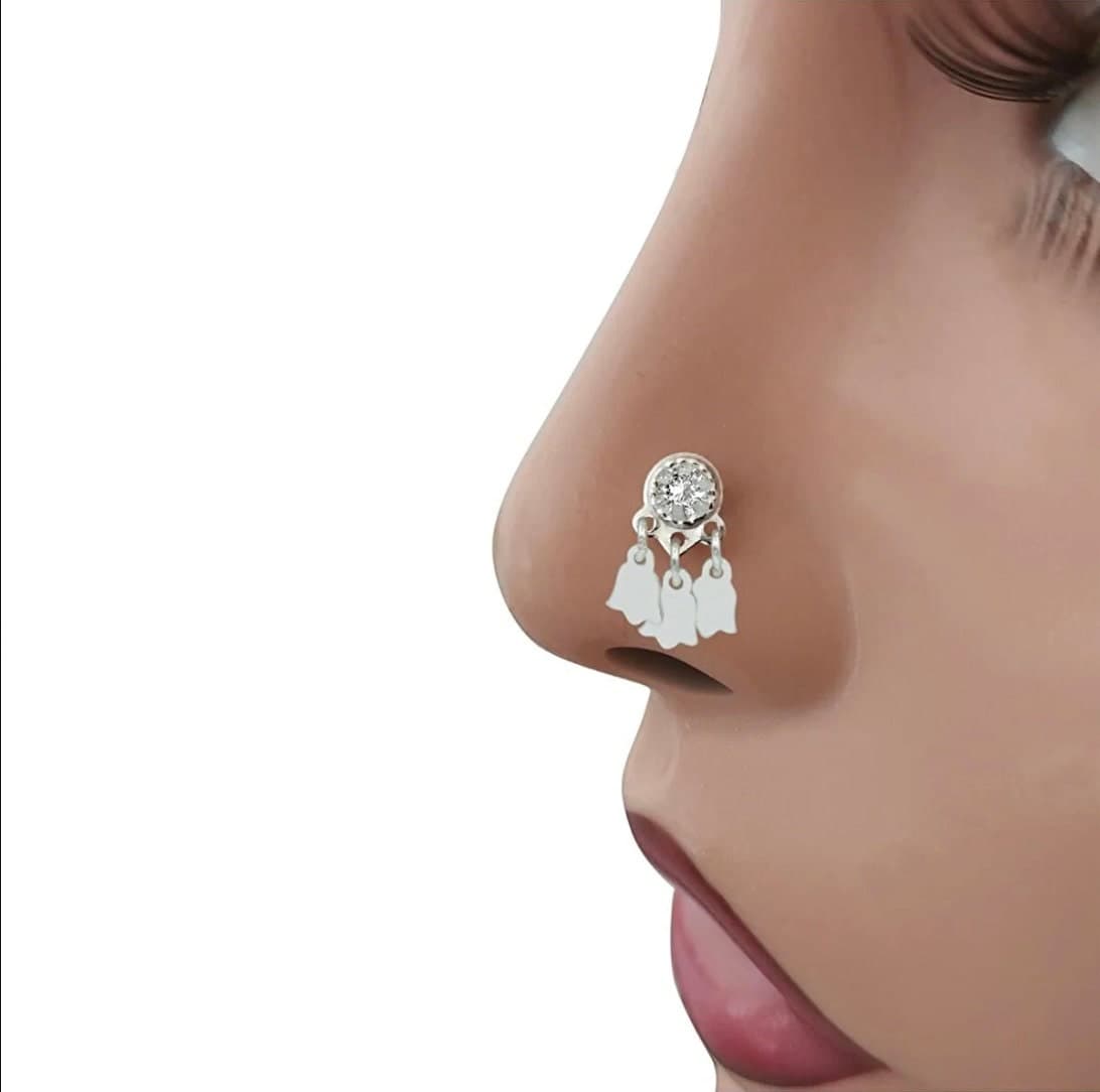 Kurdish Nose Stud, Nose Piercing, Mardin Filigree Silver Triangle Tulip White Color