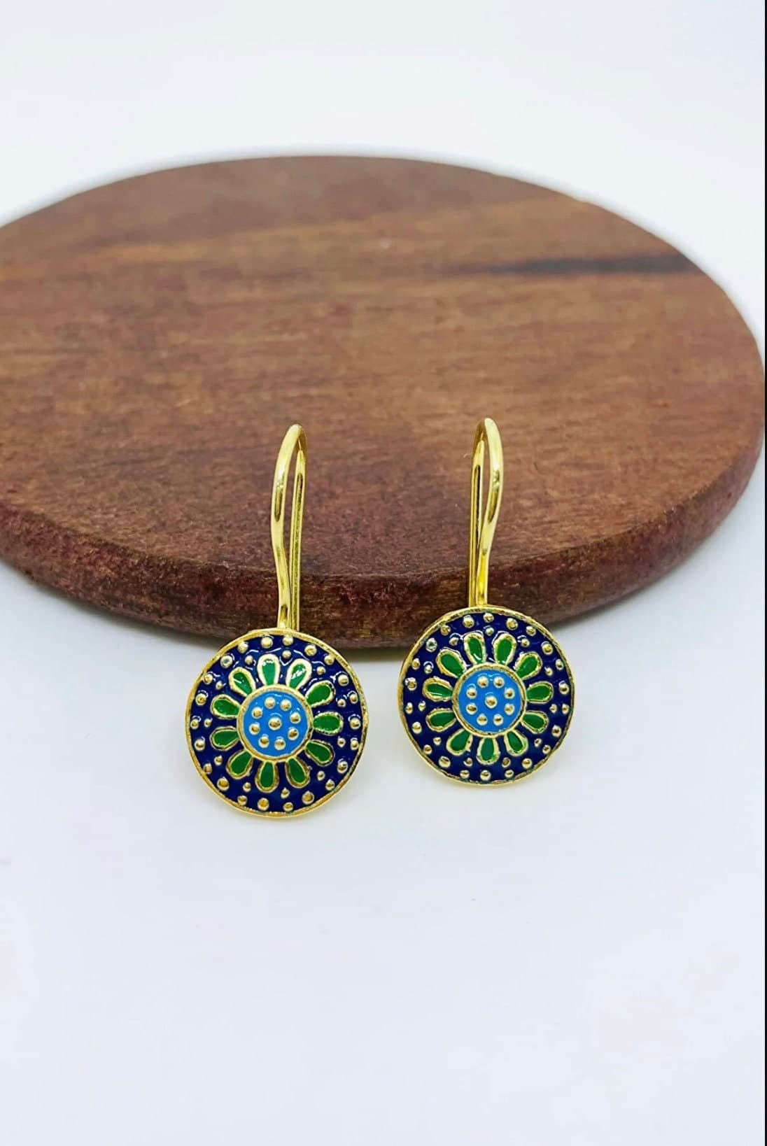 925 Sterling Silver Enamel Mardin Midyat Straw Medium Size Women's Earrings