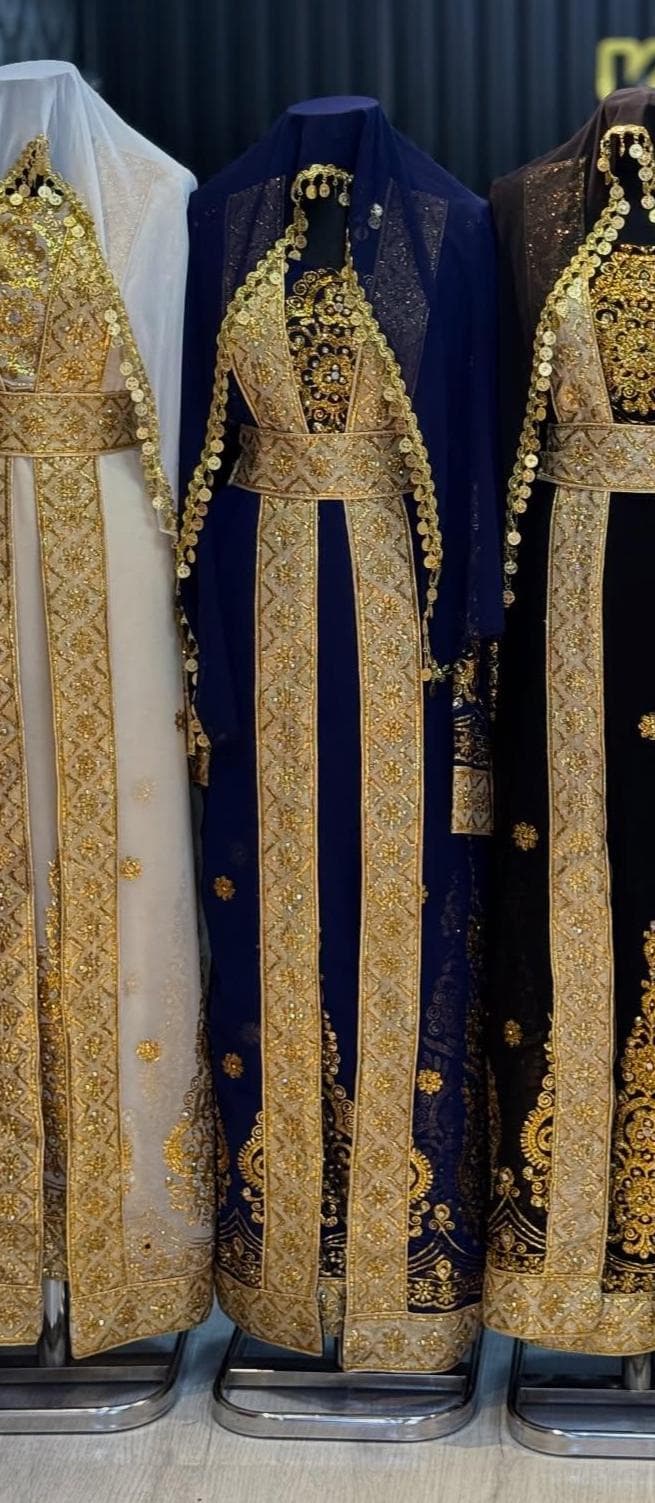 Dark Blue Kurdish Kaftan Traditional Dress Abaya, Full Set with Belt & Shawl, One Size Kras Fistan Newroz Wedding Outfit - image 3