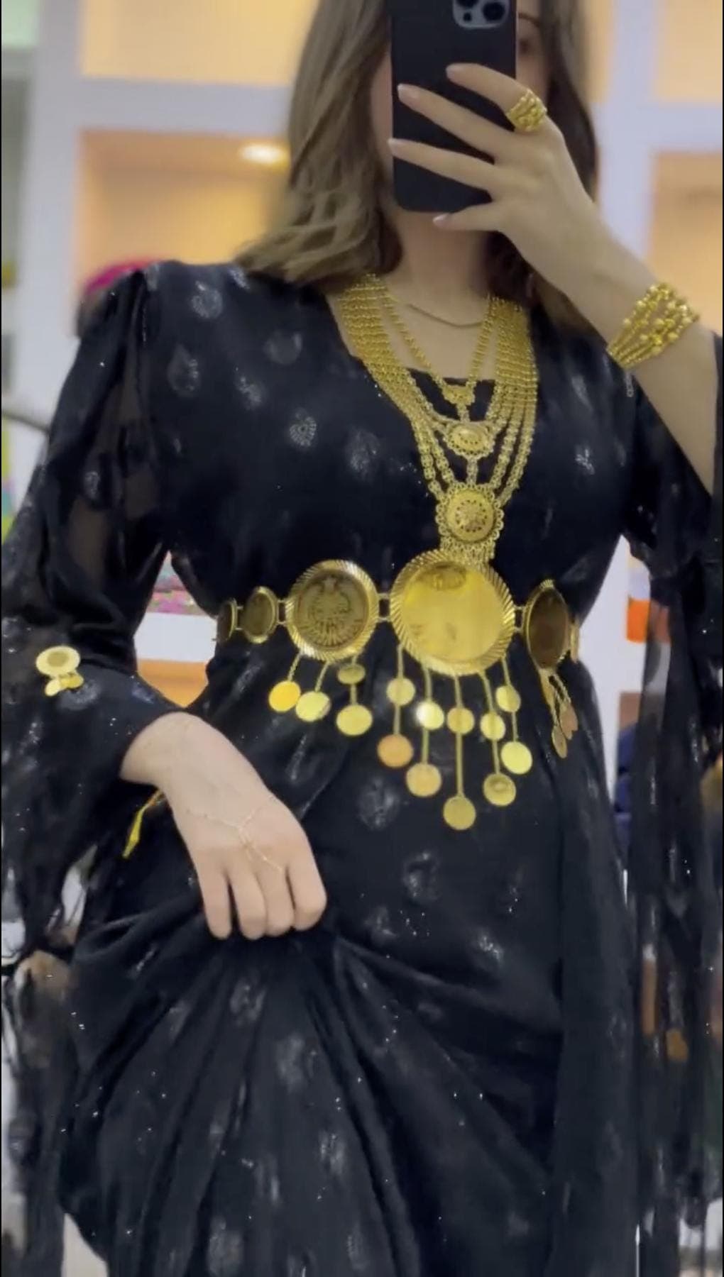 Kurdish Traditional Black Abaya Kaftan – Shimmer Pattern Long Dress – Fistan for Wedding & Newroz - image 4