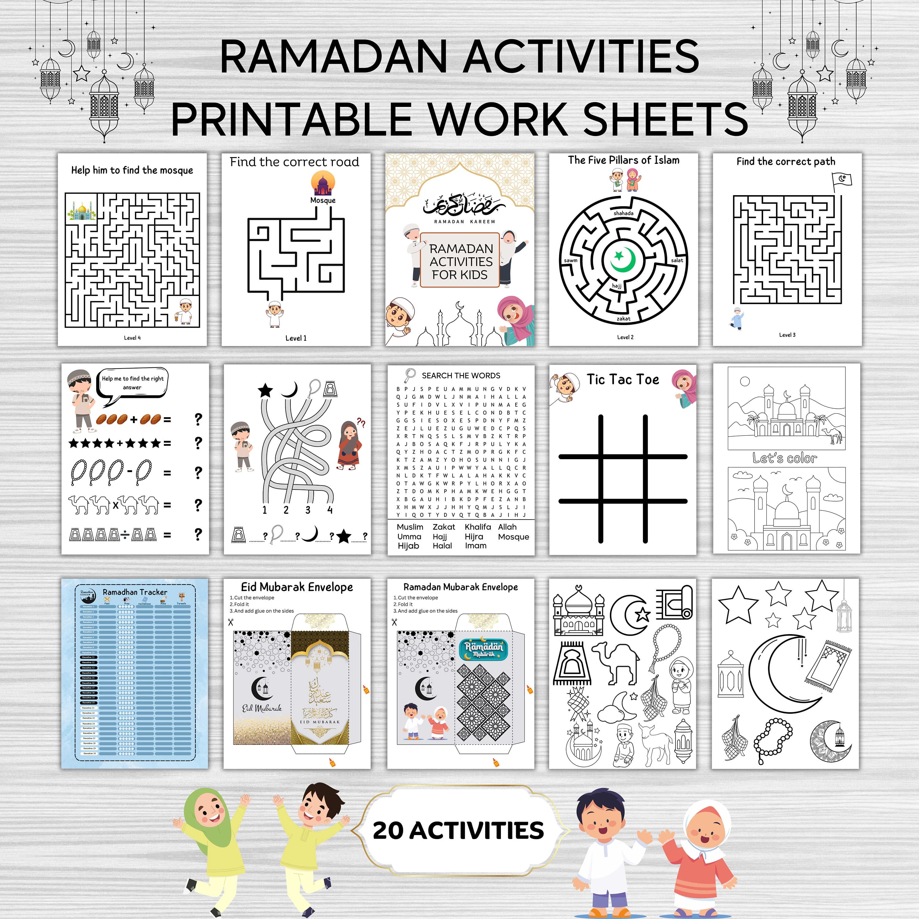 Ramadan Activities For Kids,Ramadan Printable Book,Worksheets For Ramadan,Eid Activity For Kids,Eid Gift,Ramadan Gift,Instant Download