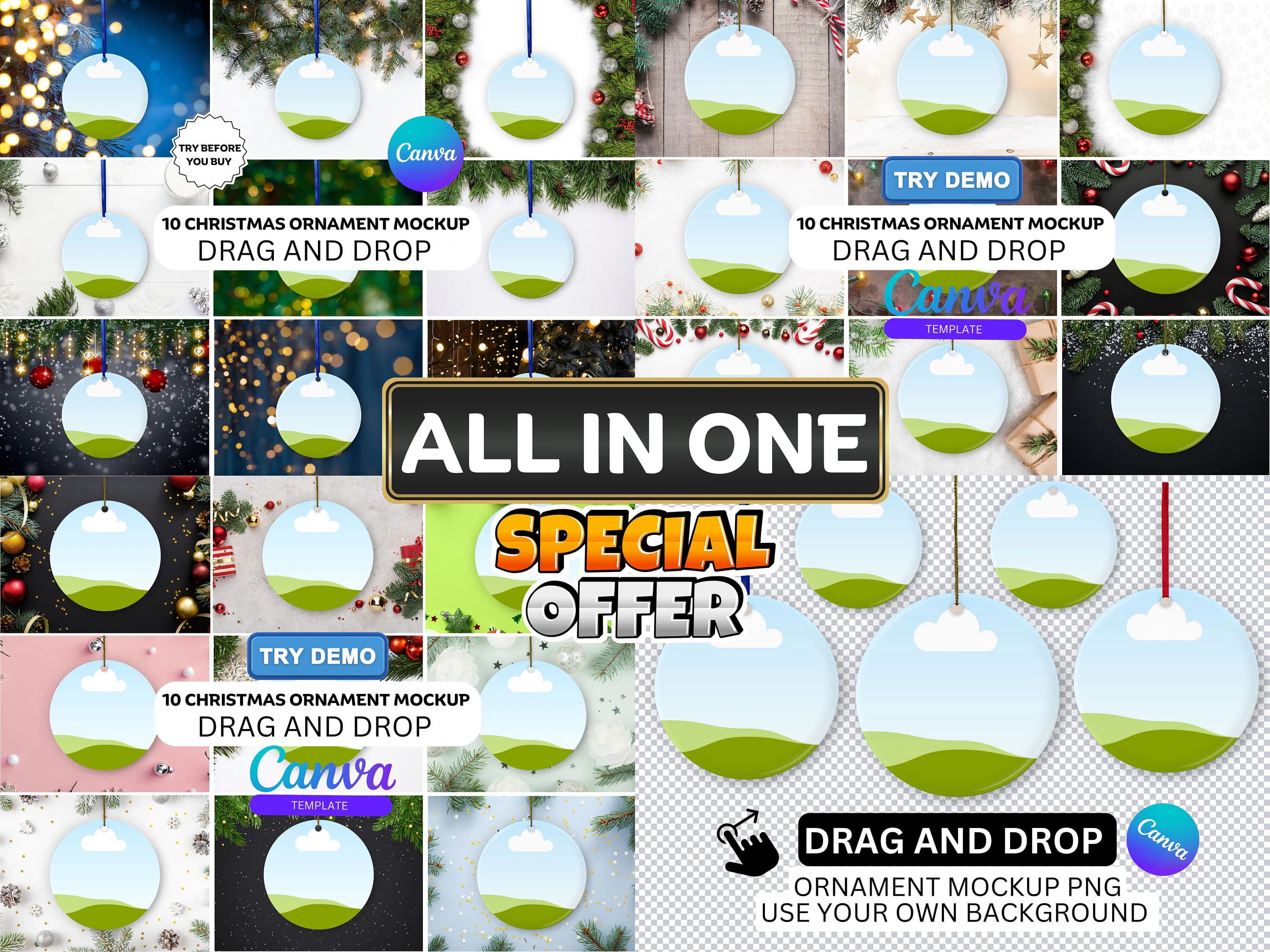 30 Christmas Ornament Mockup Bundle,Christmas Ornament Mockup For Canva, Drag and Drop Mockup,Smart Ornament Mockups,Etsy Listing Mockup,Png