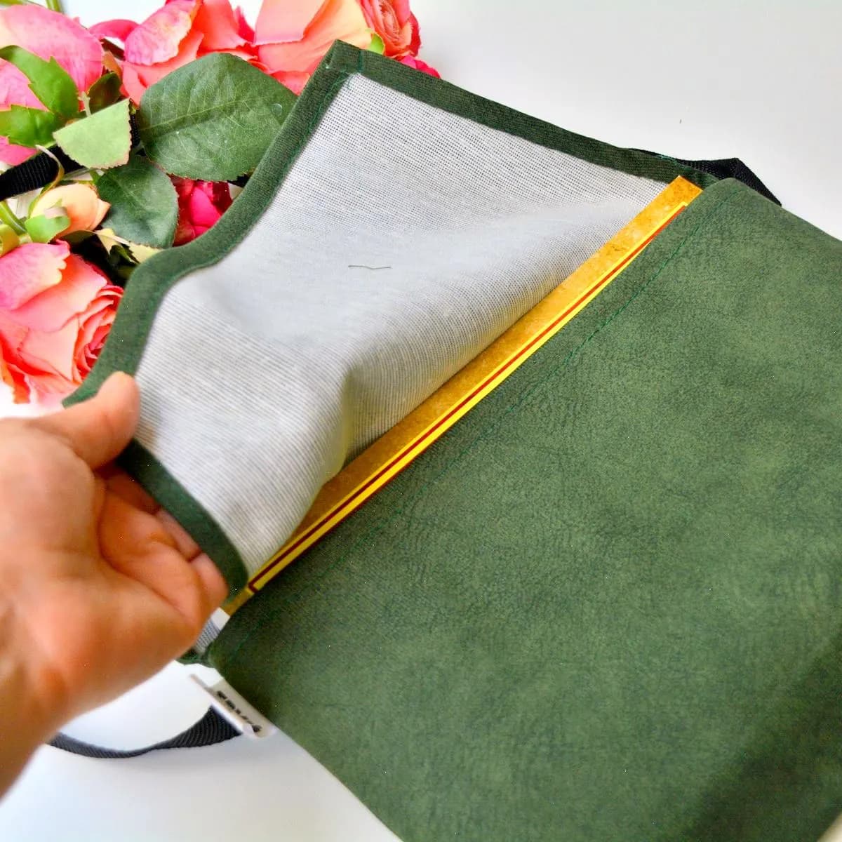 Handmade Green Quran Case Gold Arabic Calligraphy, Velvet Book Sleeve, Bismillah Quran Protector Bag - image 4