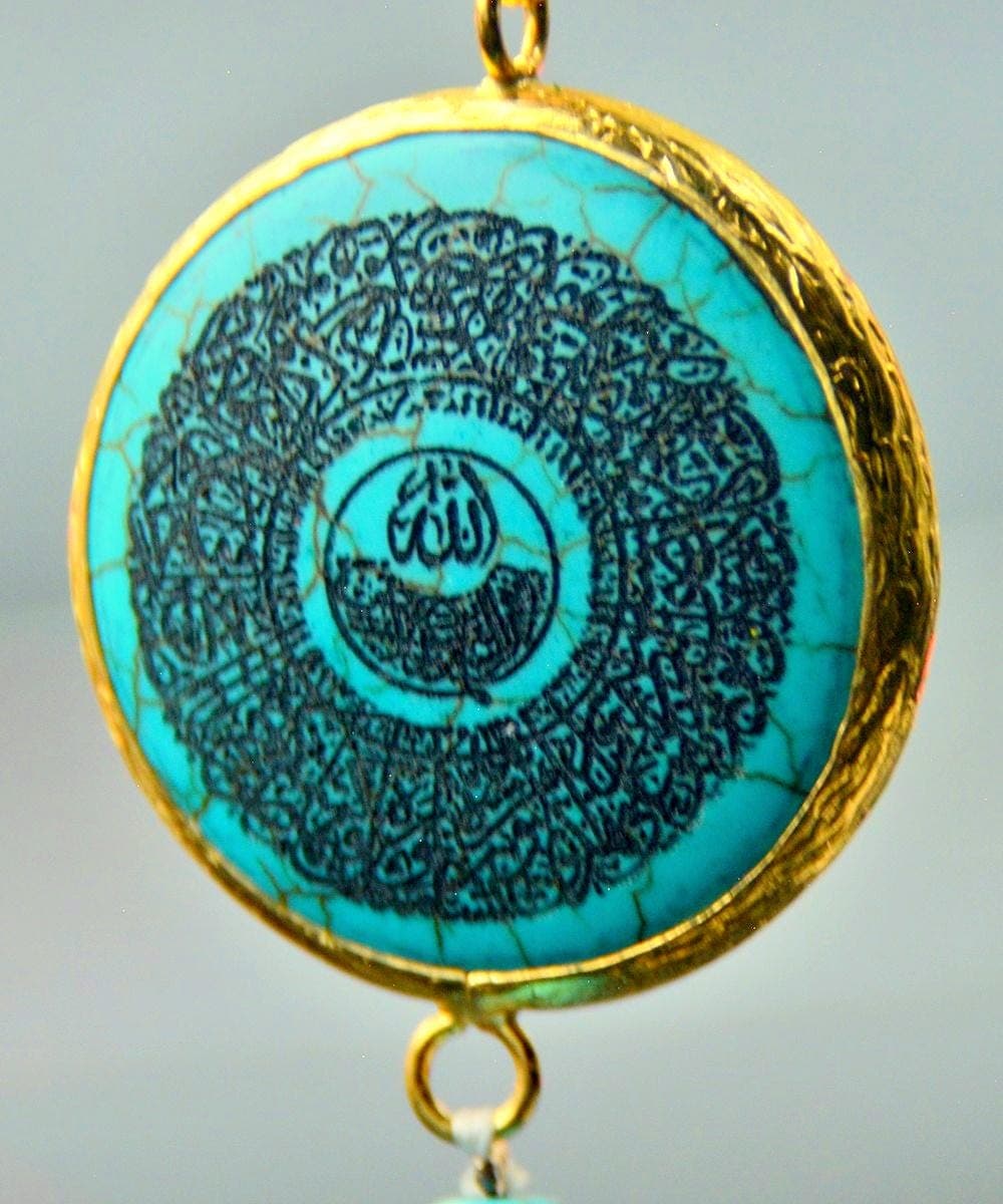 Ayat al Kursi Calligraphy Rosary, Blue Turquoise Gemstone Tasbeeh Necklace - image 4