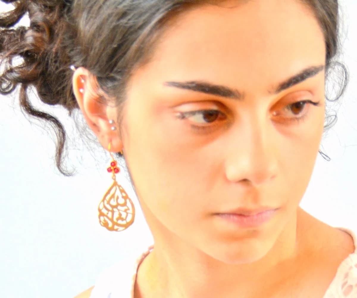 BESMELE Golden Religious Earrings, Bismilahir Rahman ir Rahim, With the Name of Allah