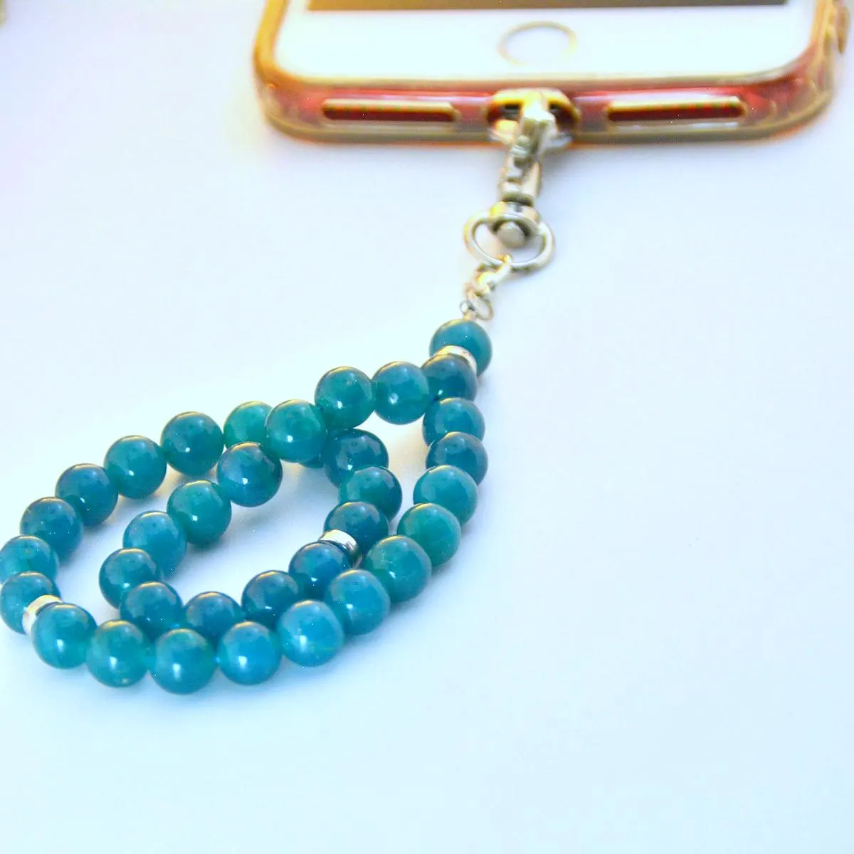 Blue Quartz 33 gemstone beads short Misbahy Phone Holder, Tasbeeh, Hand phone Carrying Accessory - image 2