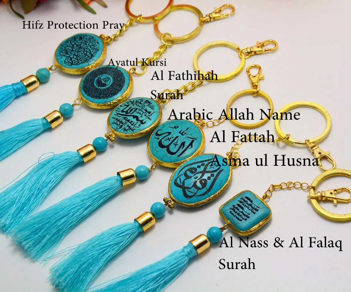 Al Qalam Verse Turquoise Gemstone Necklace, 18k Gold Filled Protection Jewelry - image 3