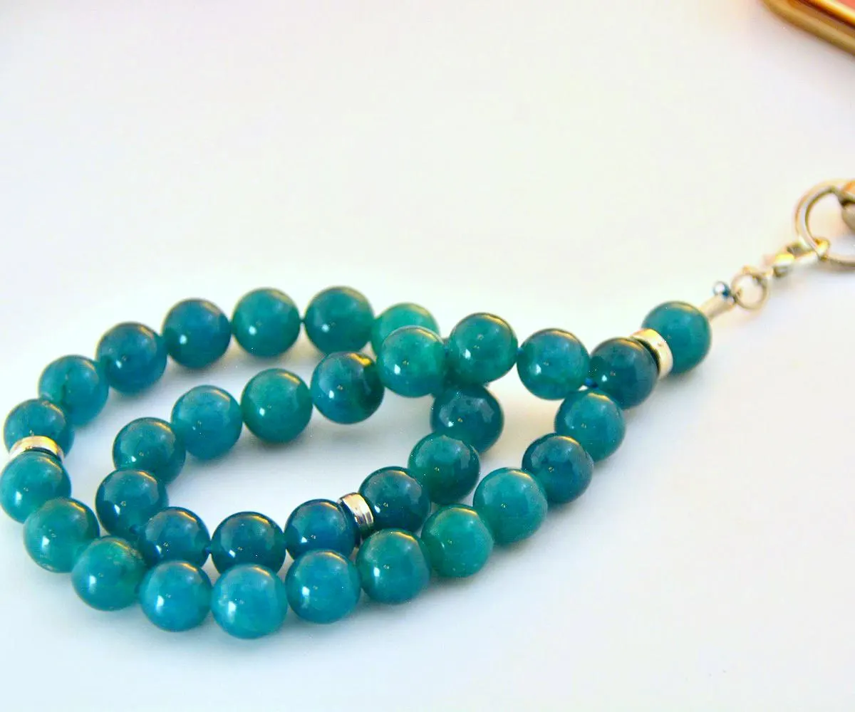 Blue Quartz 33 gemstone beads short Misbahy Phone Holder, Tasbeeh, Hand phone Carrying Accessory - image 5