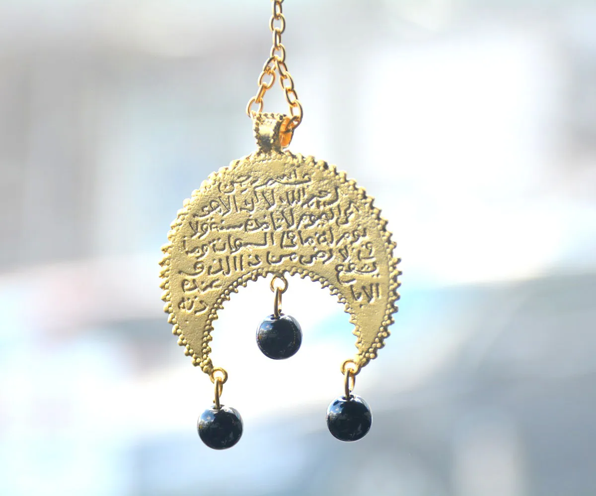 AYATAL KURSI Car Mirror HANGER, Crescent Muslim Auto Decor, Silver Quran Verse Automobile Truck - image 4