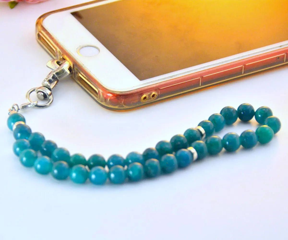 Blue Quartz 33 gemstone beads short Misbahy Phone Holder, Tasbeeh, Hand phone Carrying Accessory