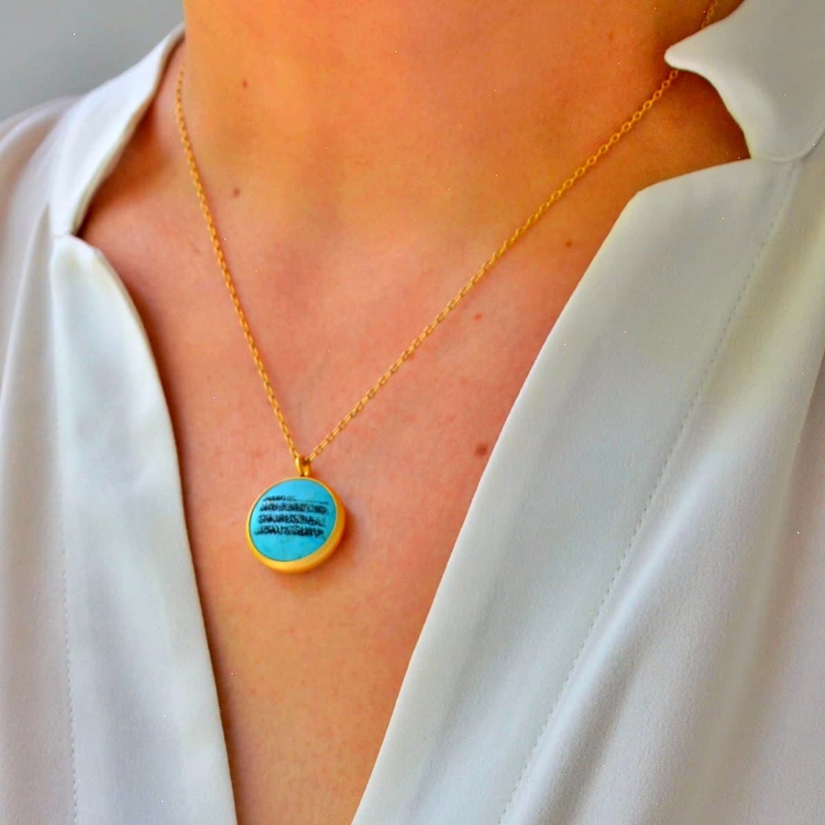 Al Qalam Verse Turquoise Gemstone Necklace, 18k Gold Filled Protection Jewelry